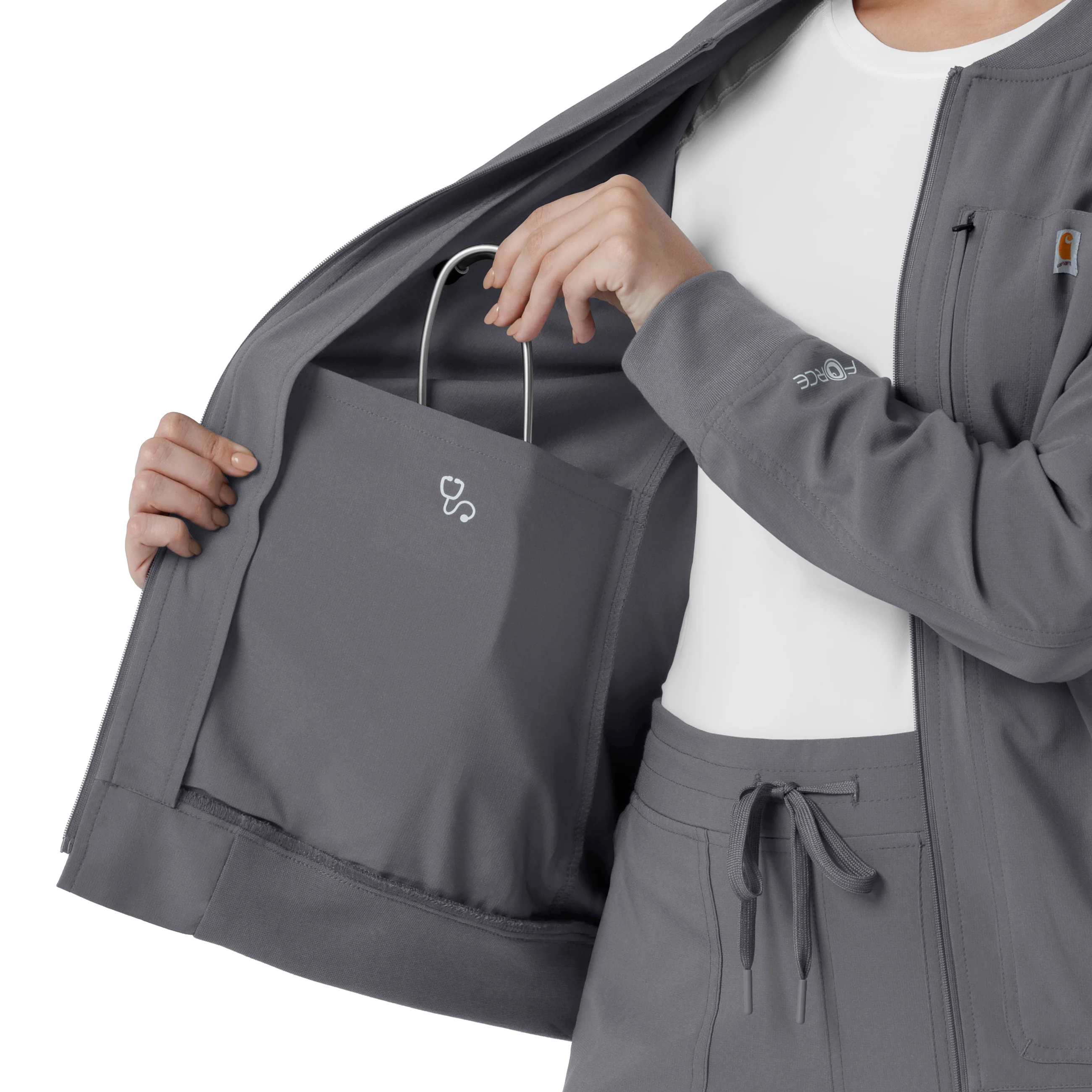 Carhartt Force Cross-Flex Women's Lightweight Scrub Jacket - Pewter - Image 12