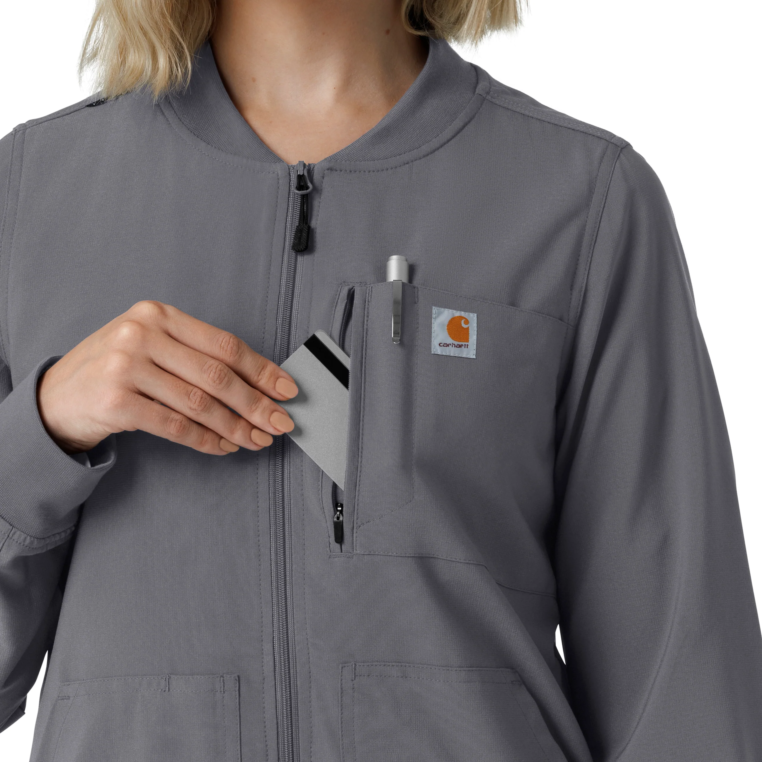 Carhartt Force Cross-Flex Women's Lightweight Scrub Jacket - Pewter - Image 7