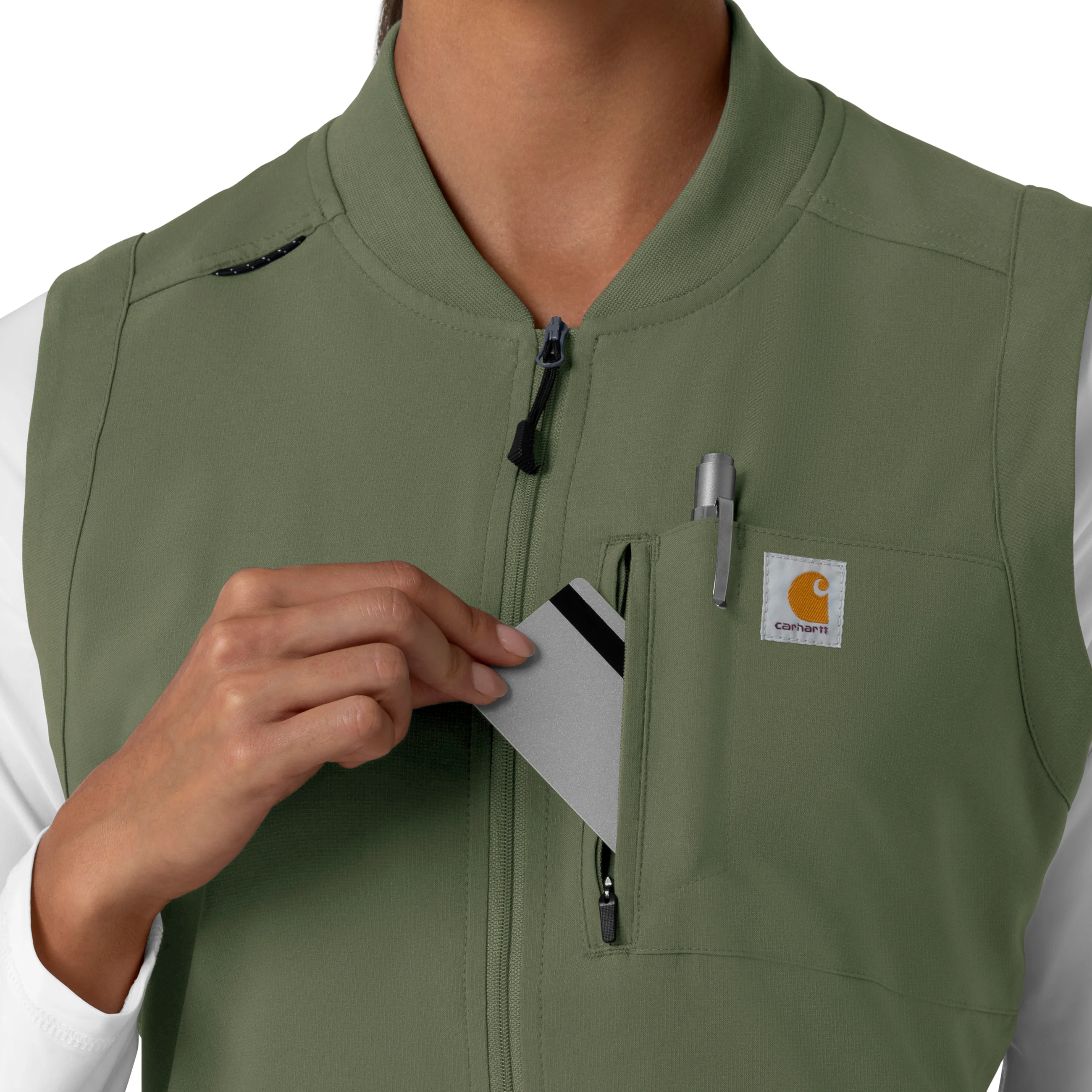 Carhartt Force Cross-Flex Women's Lightweight Scrub Vest - Olive - Image 9