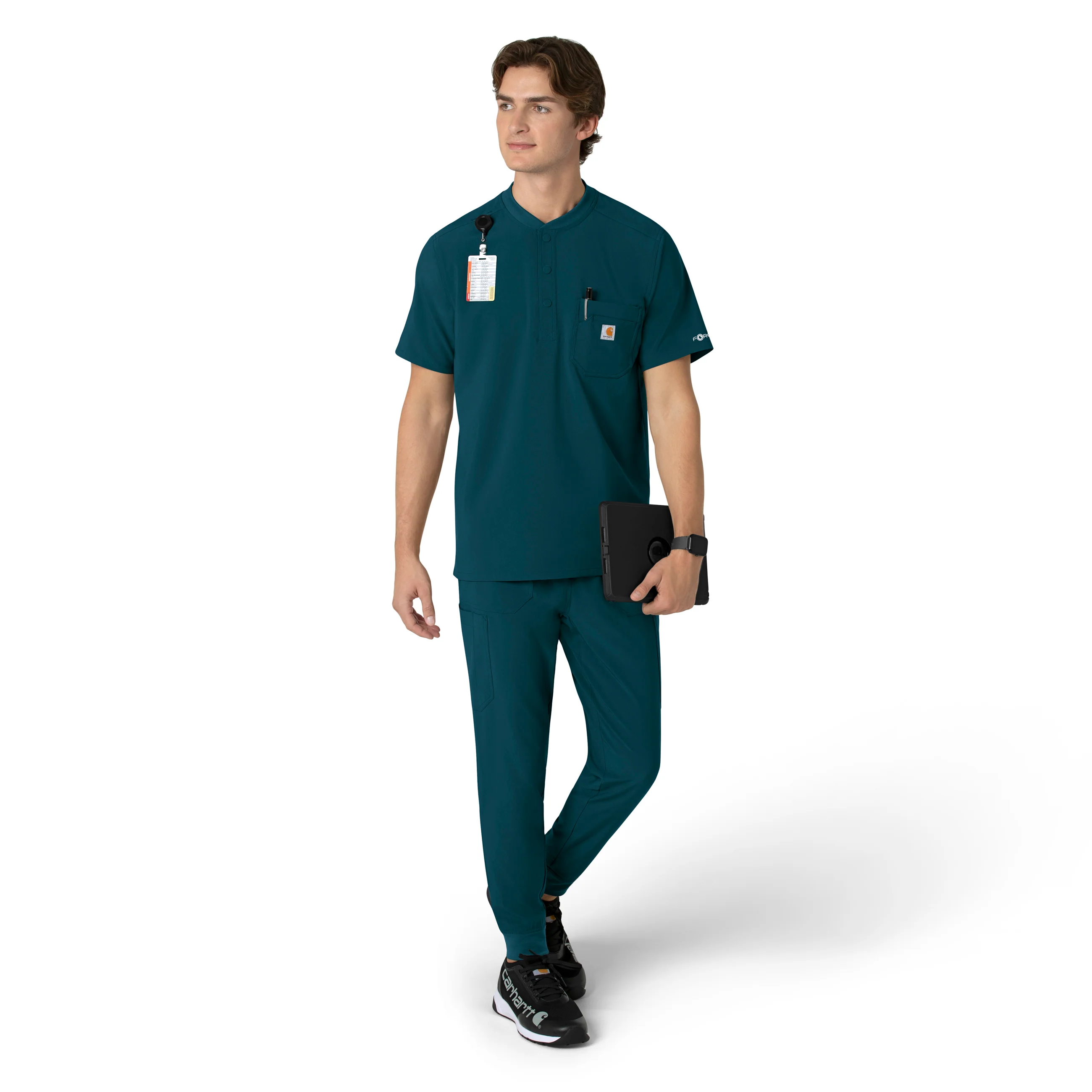 Carhartt Force Cross-Flex Men's Henley Scrub Top - Caribbean - Image 3