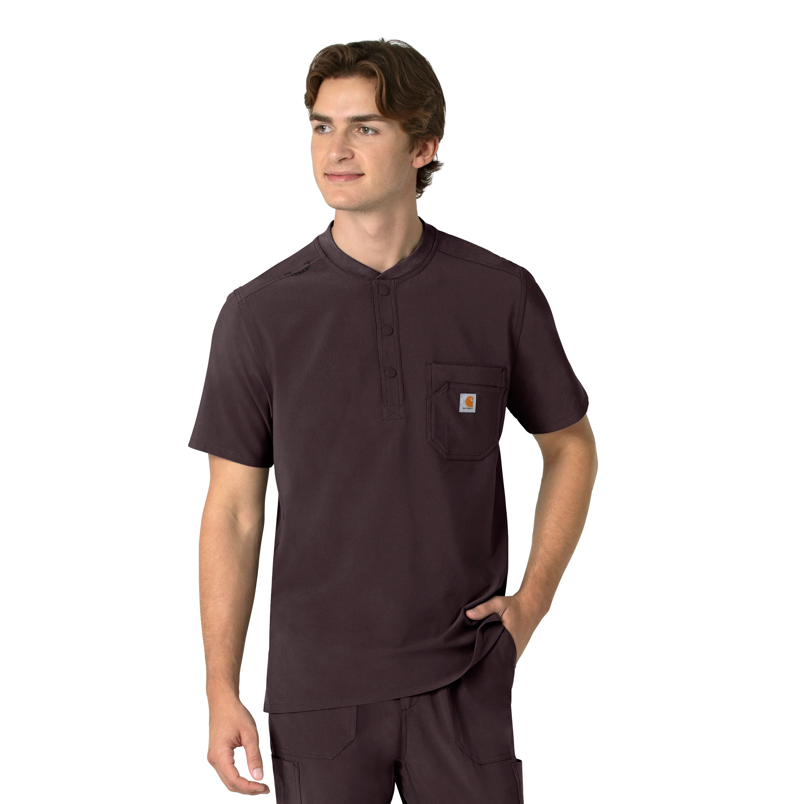 Carhartt Force Cross-Flex Men's Henley Scrub Top - Dark Sepia