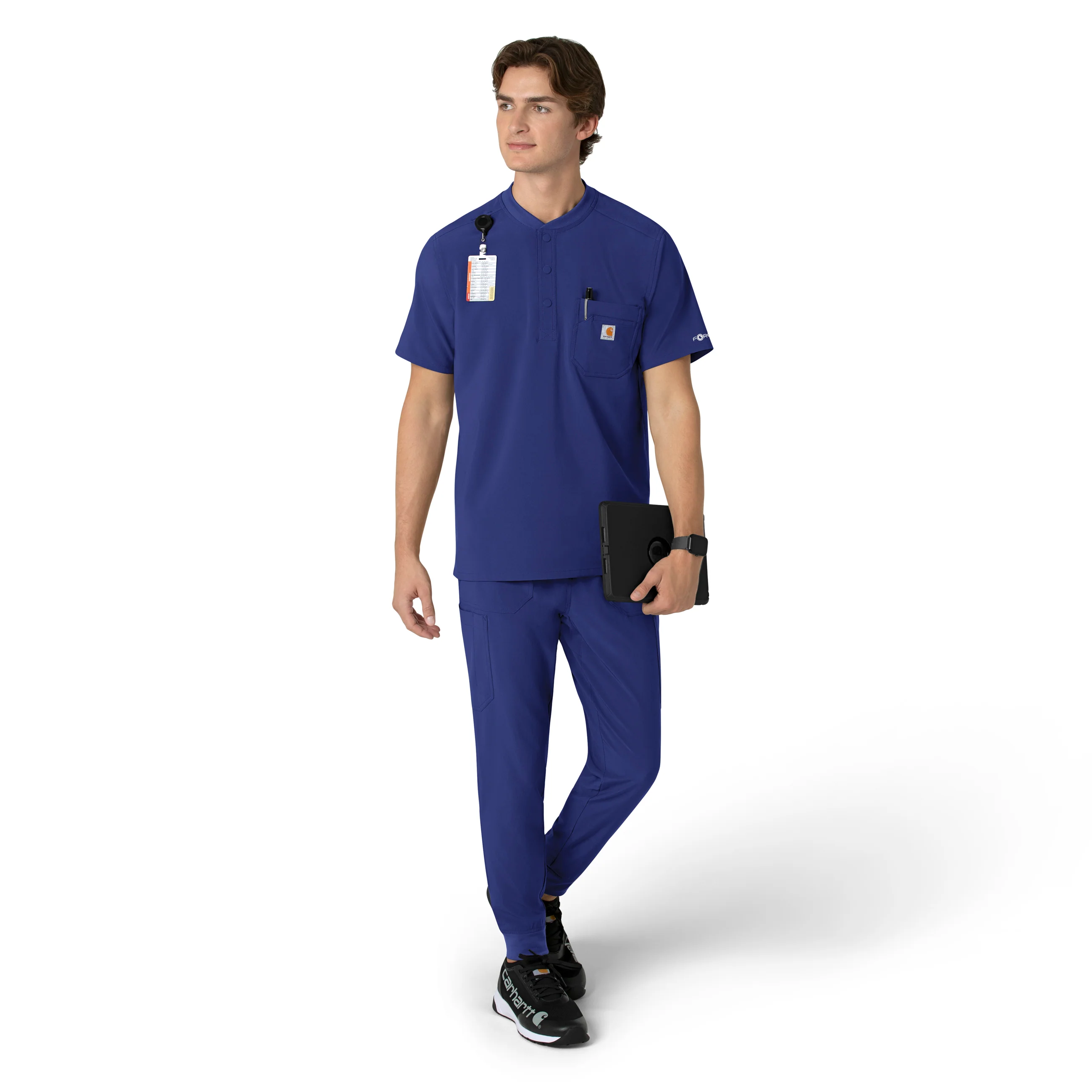 Carhartt Force Cross-Flex Men's Henley Scrub Top - Galaxy Blue - Image 3