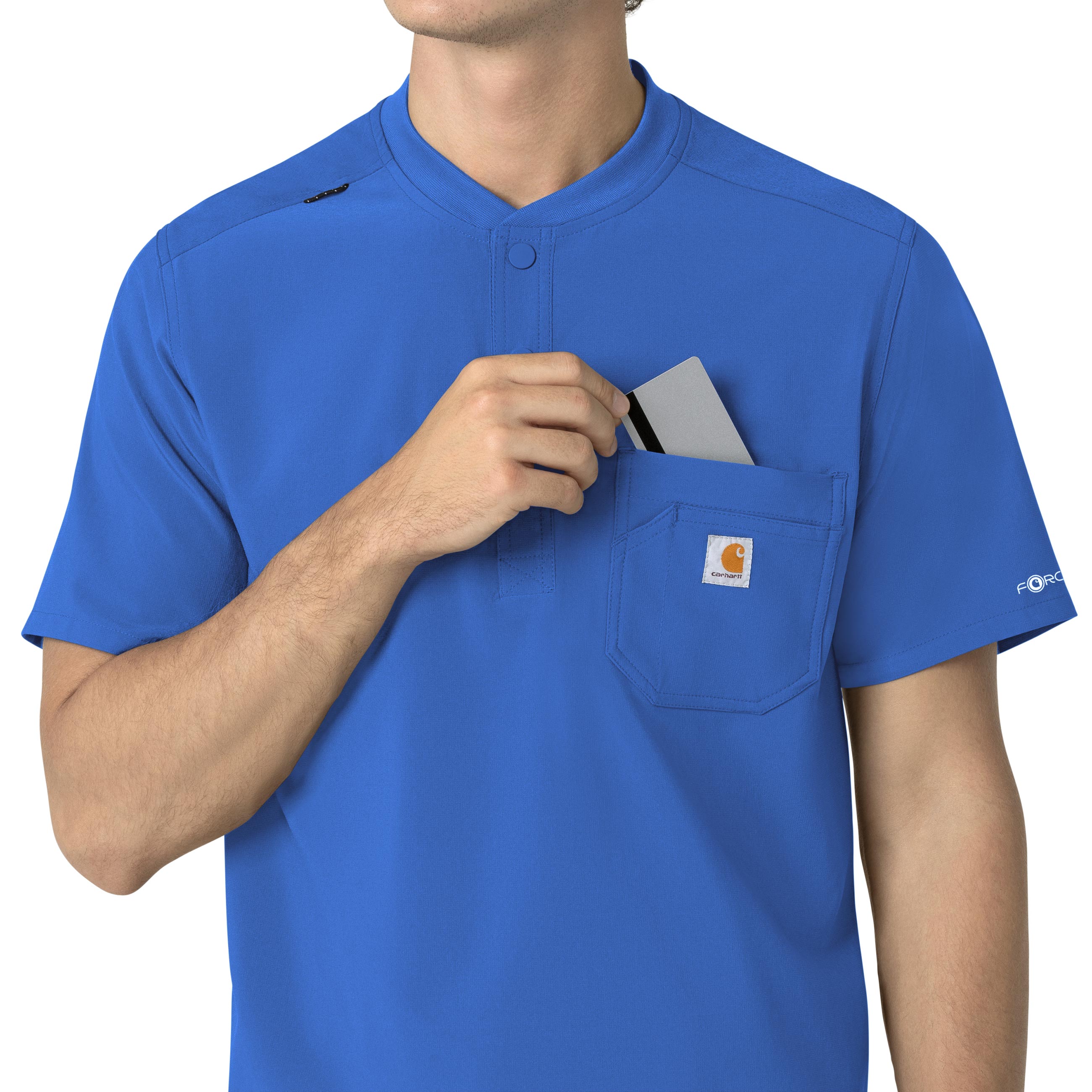 Carhartt Force Cross-Flex Men's Henley Scrub Top - Royal - Image 6