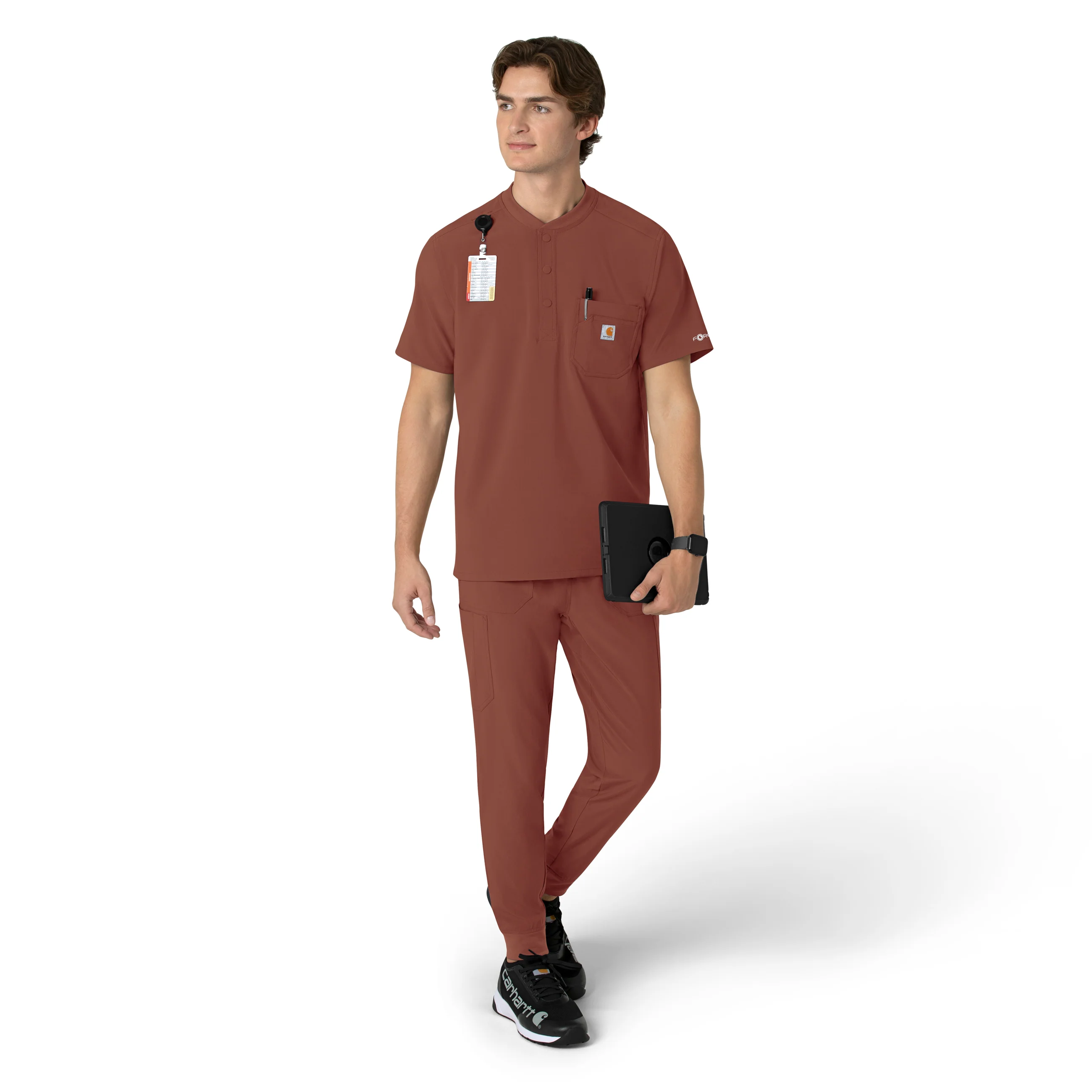 Carhartt Force Cross-Flex Men's Henley Scrub Top - Sable - Image 3
