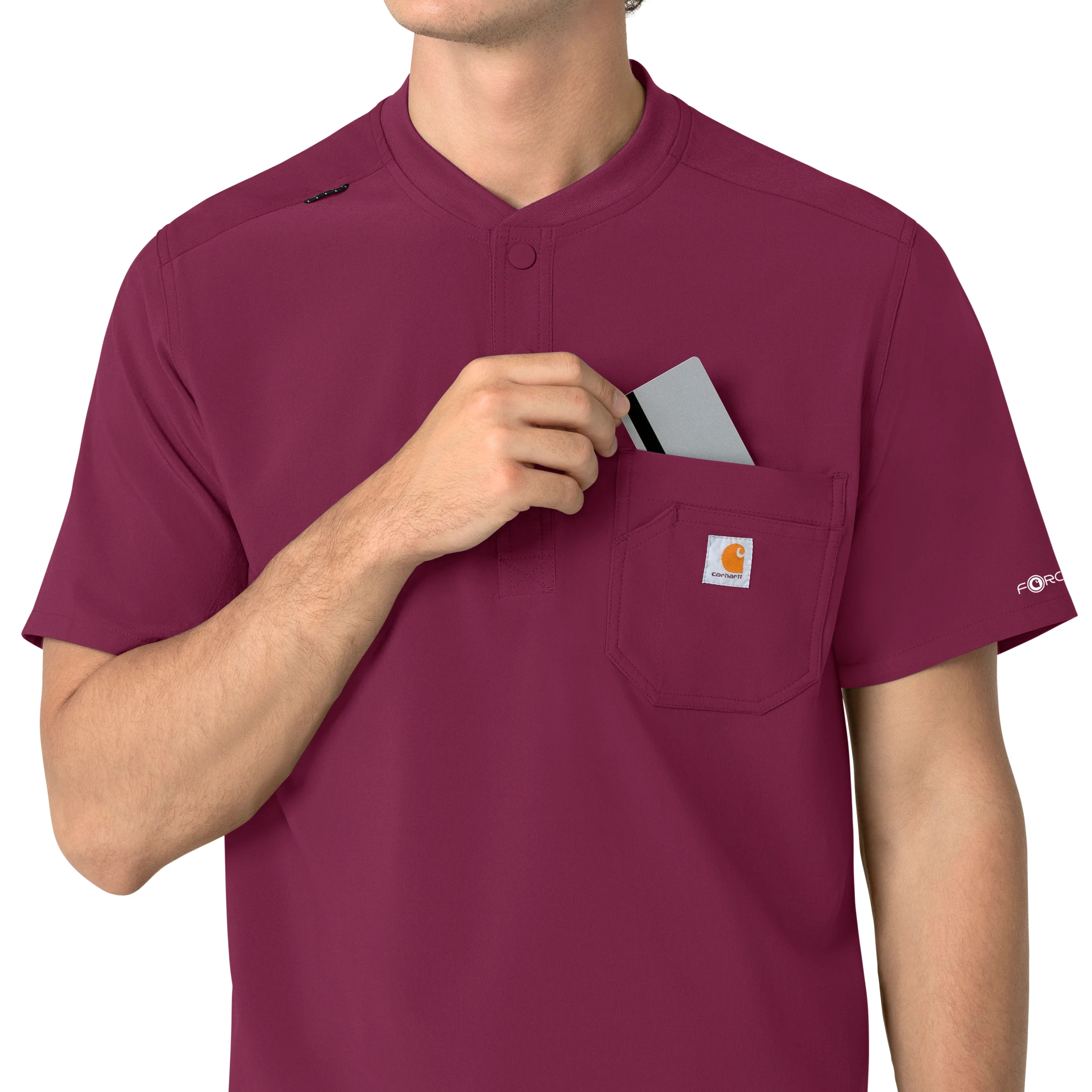 Carhartt Force Cross-Flex Men's Henley Scrub Top - Wine - Image 6