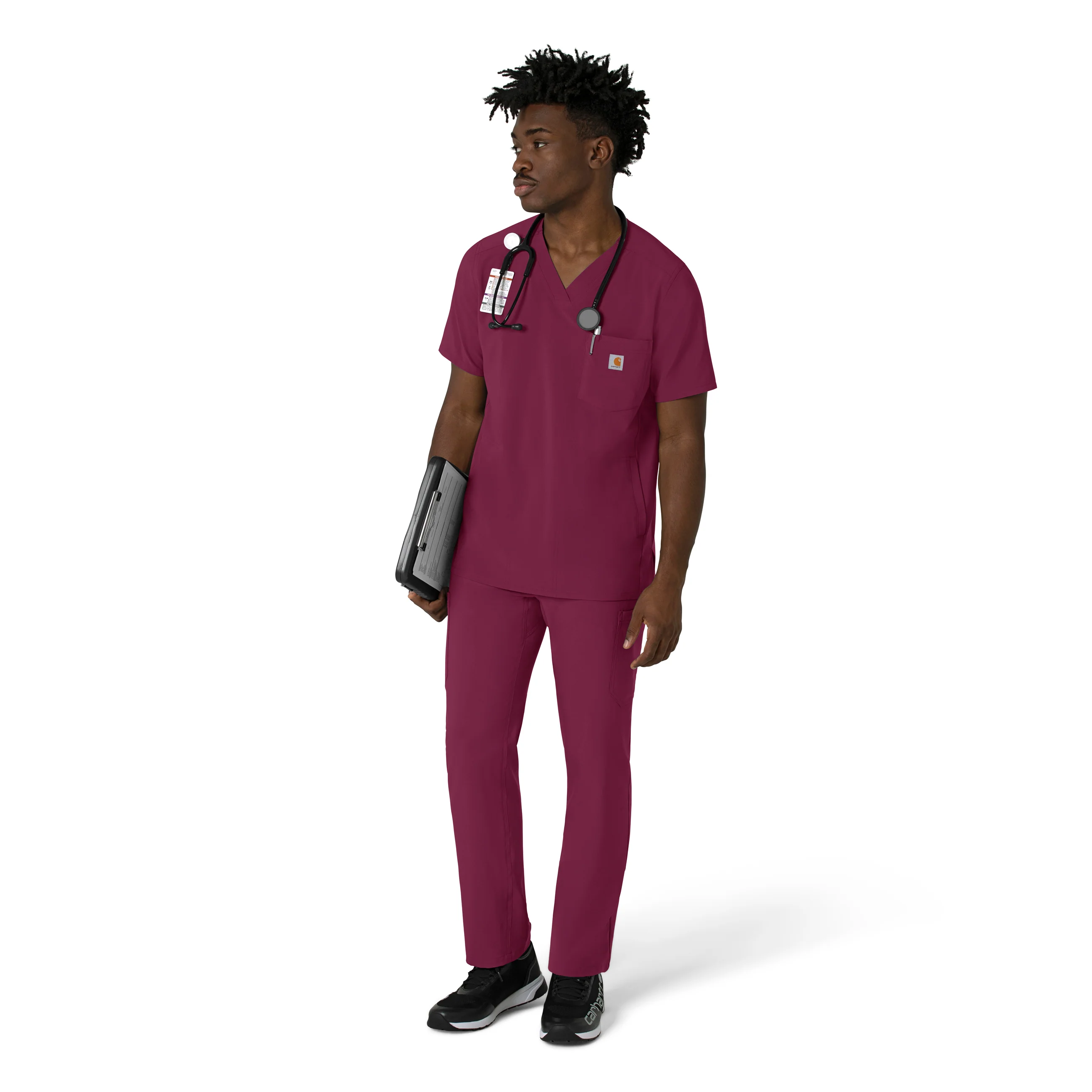 Carhartt Force Cross-Flex Men's V-Neck Scrub Top - Wine - Image 3