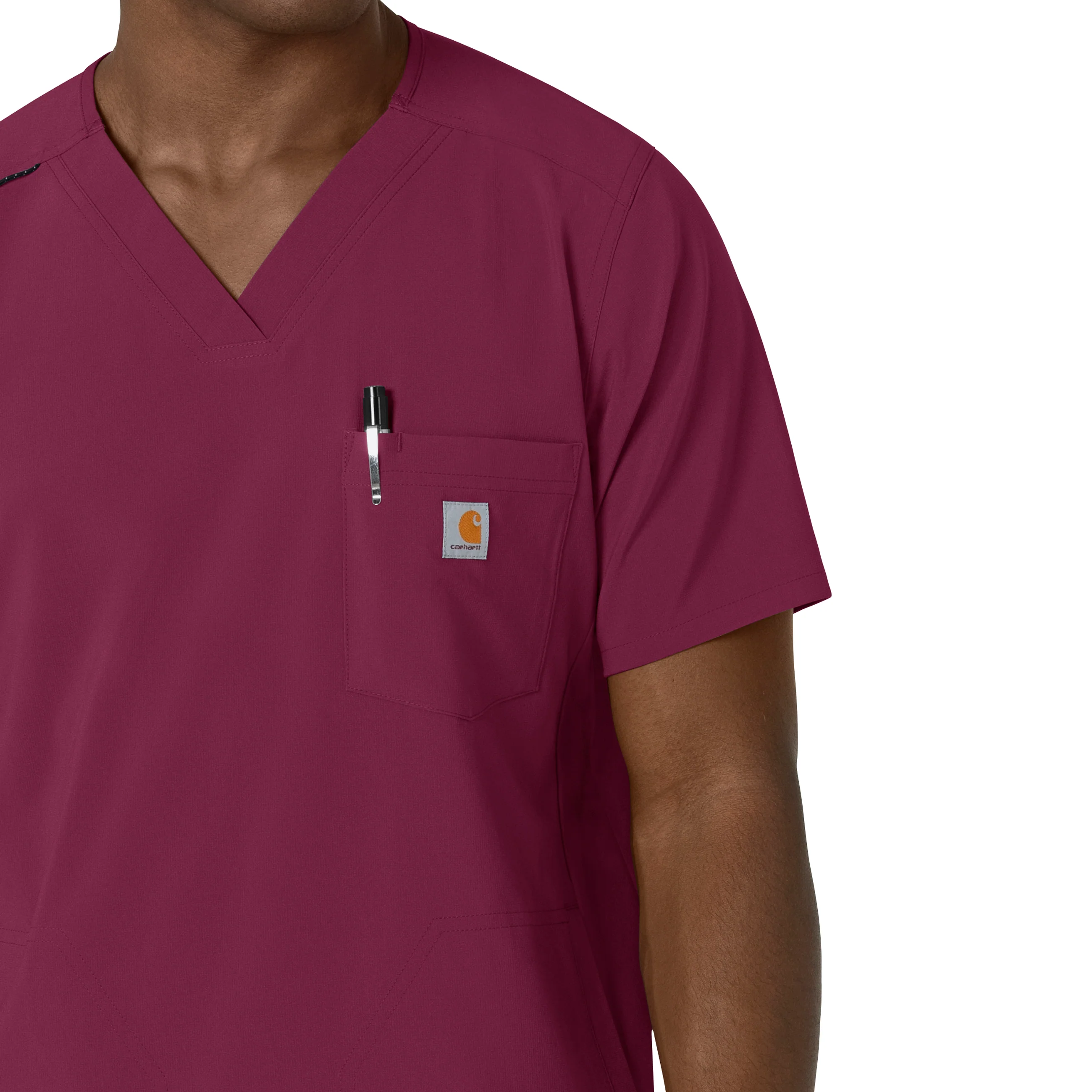 Carhartt Force Cross-Flex Men's V-Neck Scrub Top - Wine - Image 6