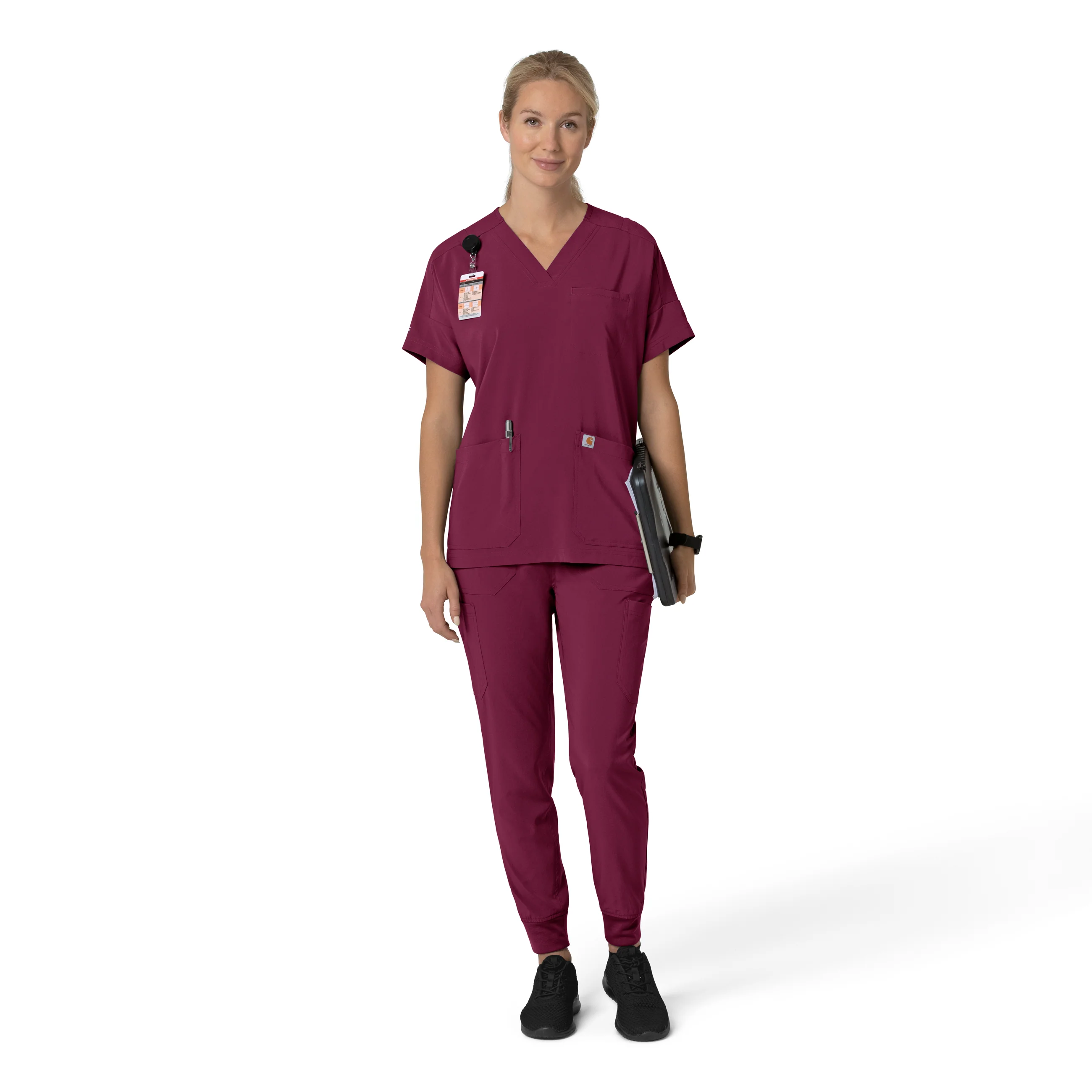 Carhartt Force Cross-Flex Women's Cargo Jogger Scrub Pant - Wine - Image 3