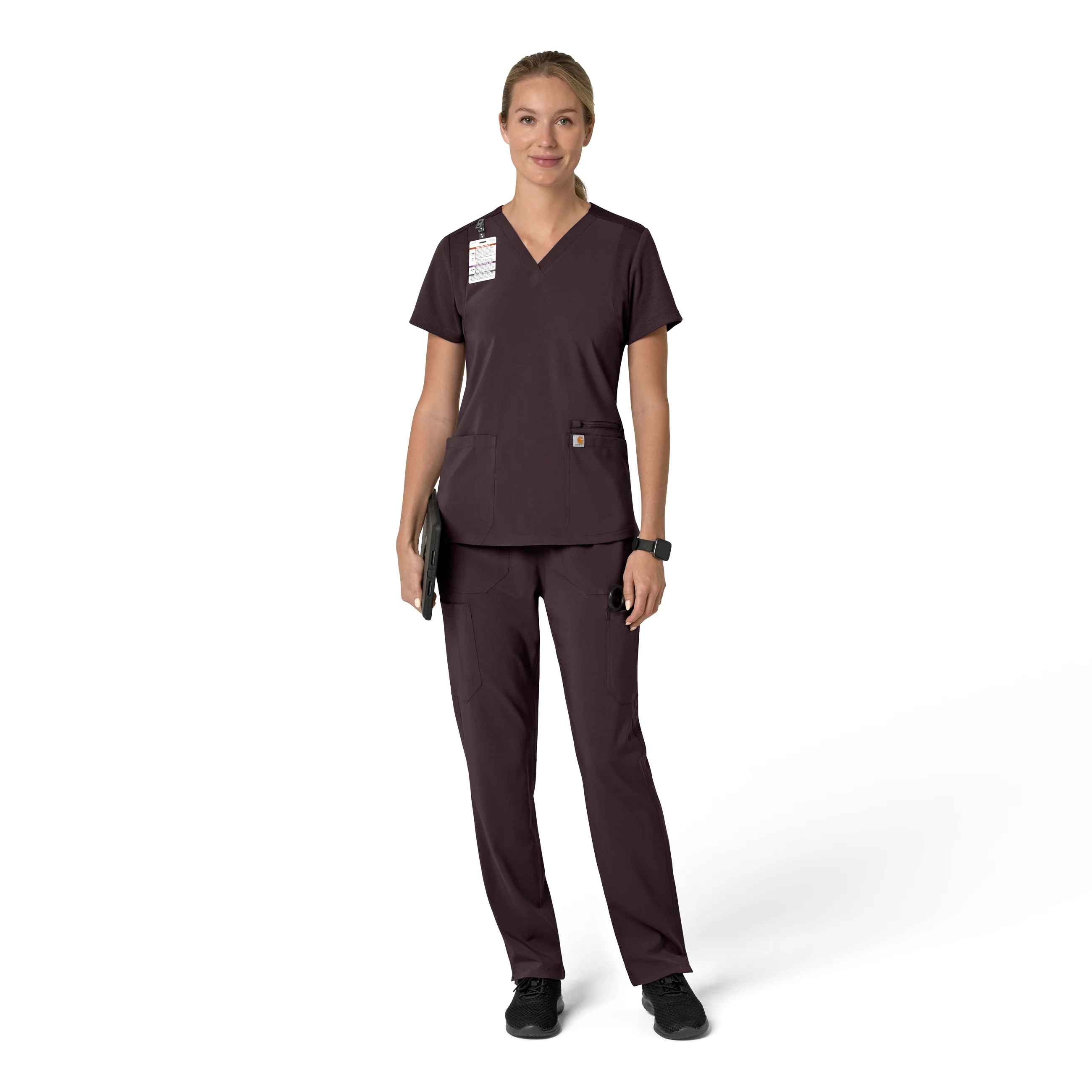 Carhartt Force Cross-Flex Women's Flex Panel V-Neck Scrub Top - Dark Sepia - Image 3