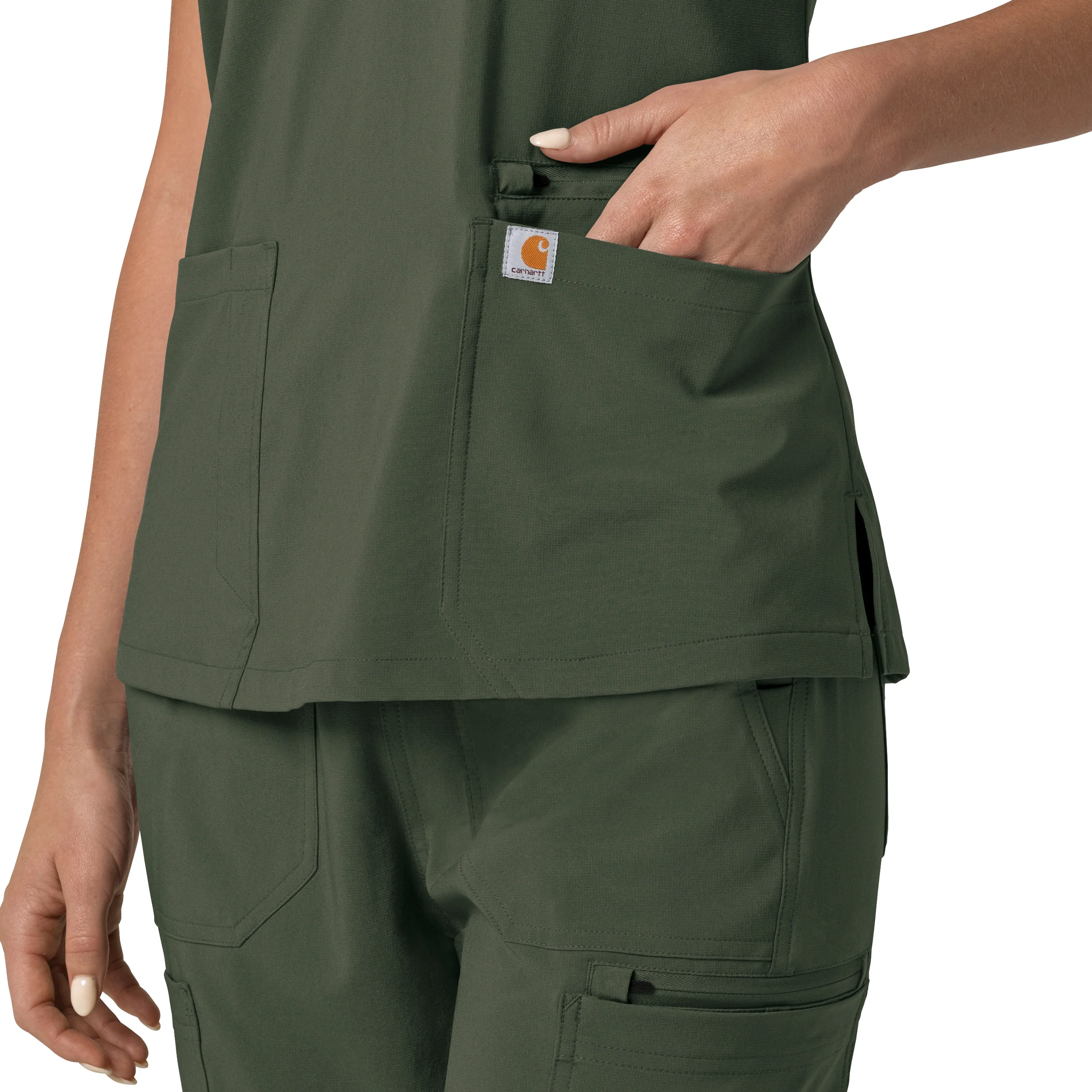 Carhartt Force Cross-Flex Women's Flex Panel V-Neck Scrub Top - Olive - Image 9