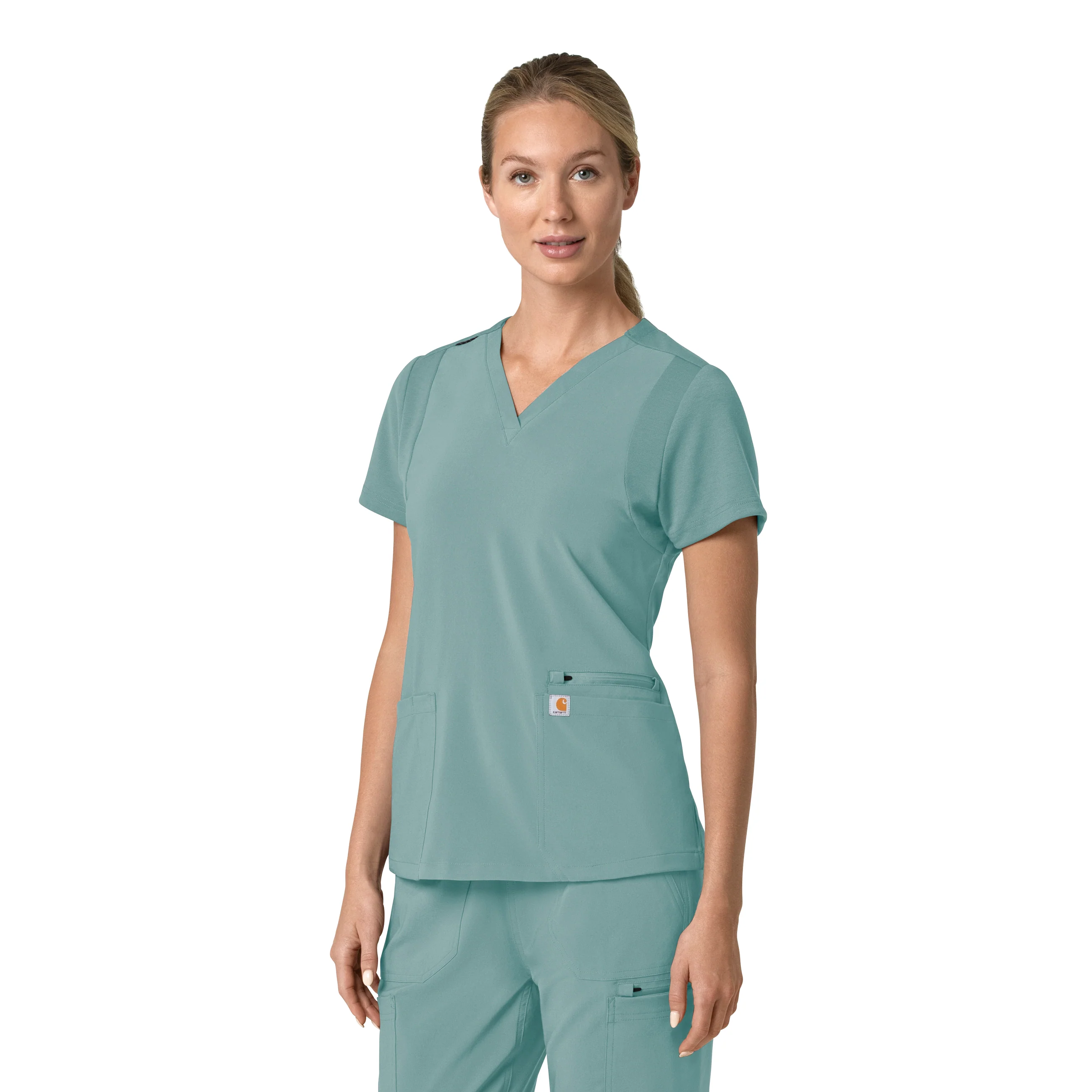 Carhartt Force Cross-Flex Women's Flex Panel V-Neck Scrub Top - Summer Blue - Image 4