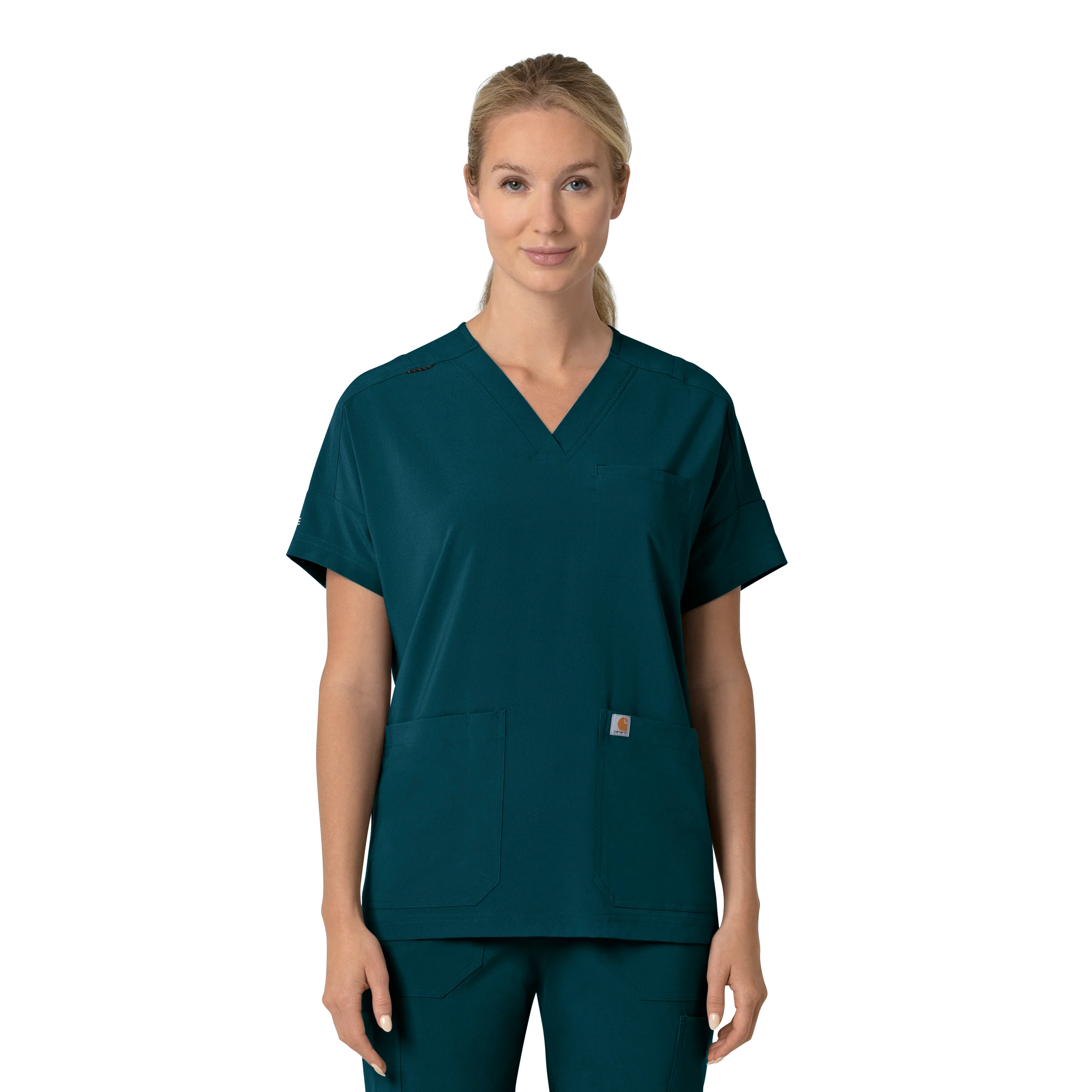 Carhartt Force Cross-Flex Women's Oversized V-Neck Scrub Top - Caribbean