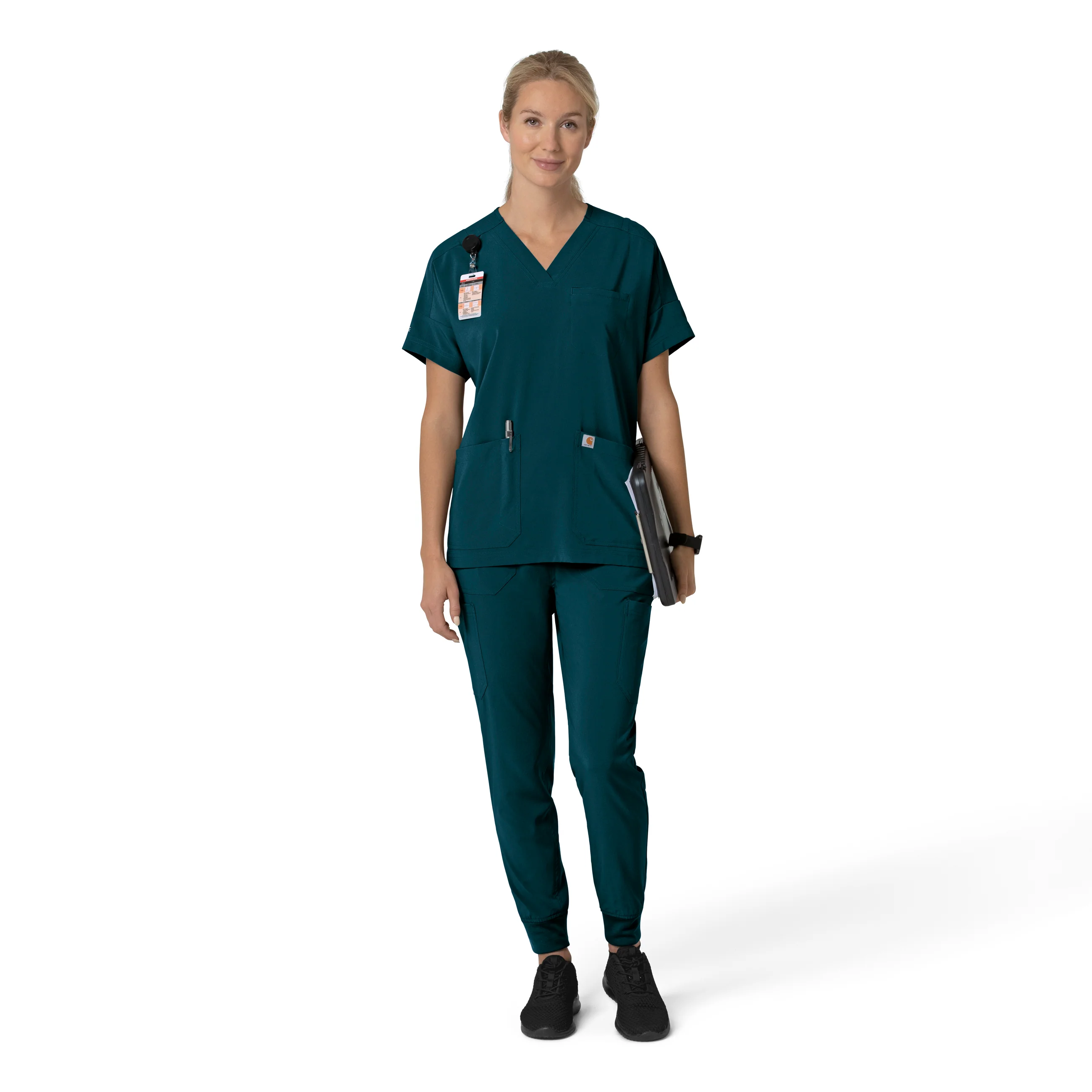 Carhartt Force Cross-Flex Women's Oversized V-Neck Scrub Top - Caribbean - Image 3