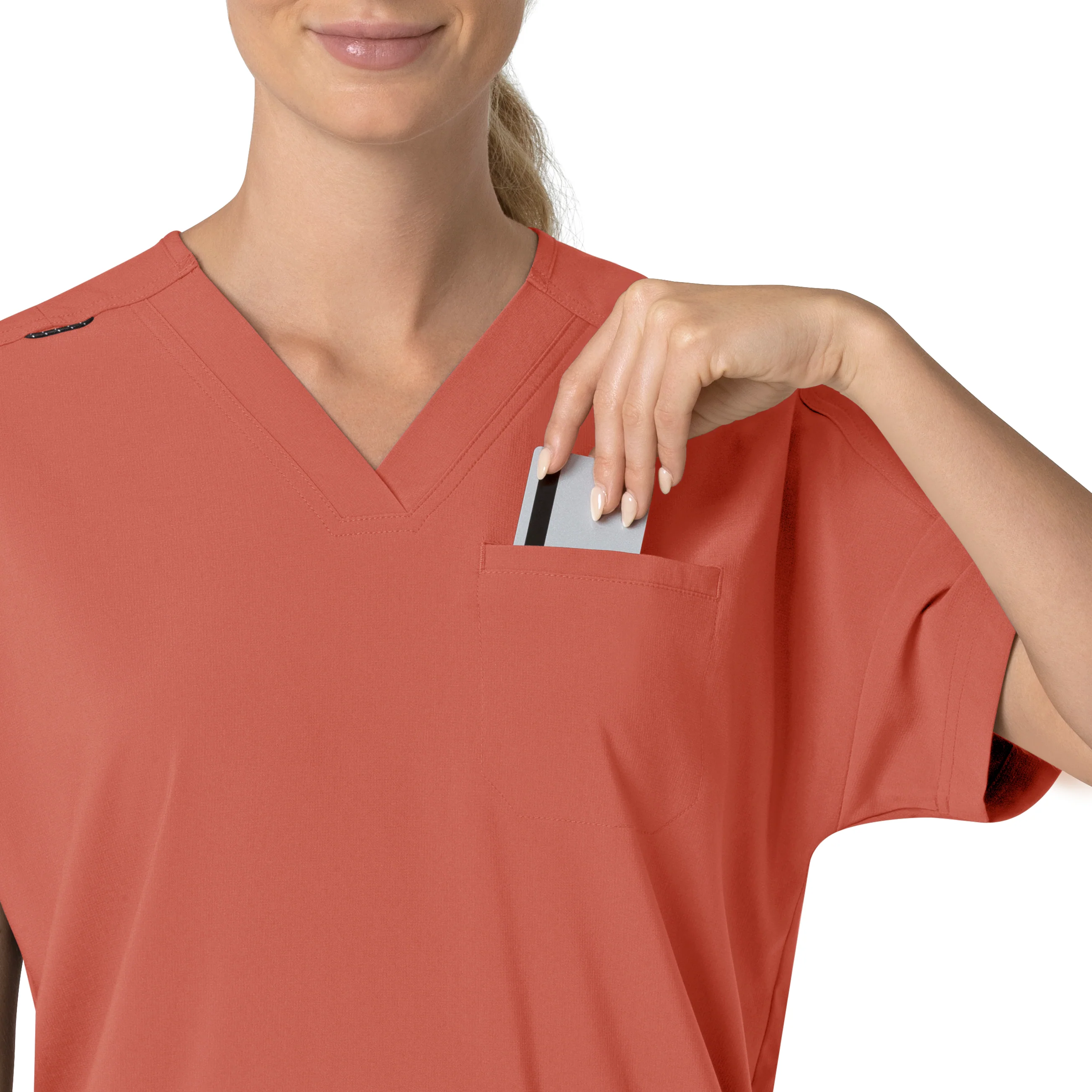 Carhartt Force Cross-Flex Women's Oversized V-Neck Scrub Top - Dusty Cedar - Image 8