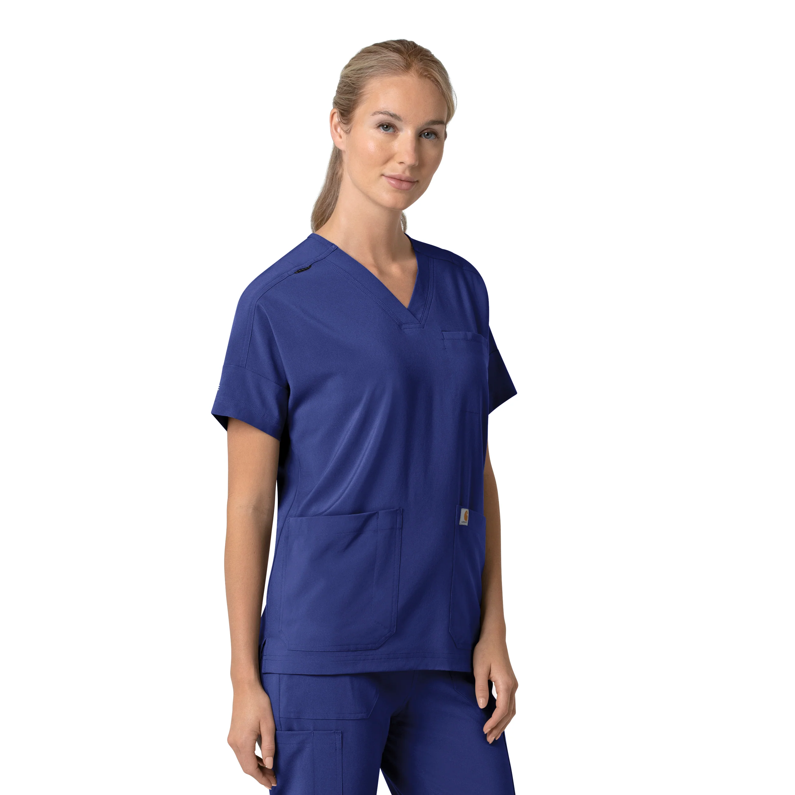 Carhartt Force Cross-Flex Women's Oversized V-Neck Scrub Top - Galaxy Blue - Image 4