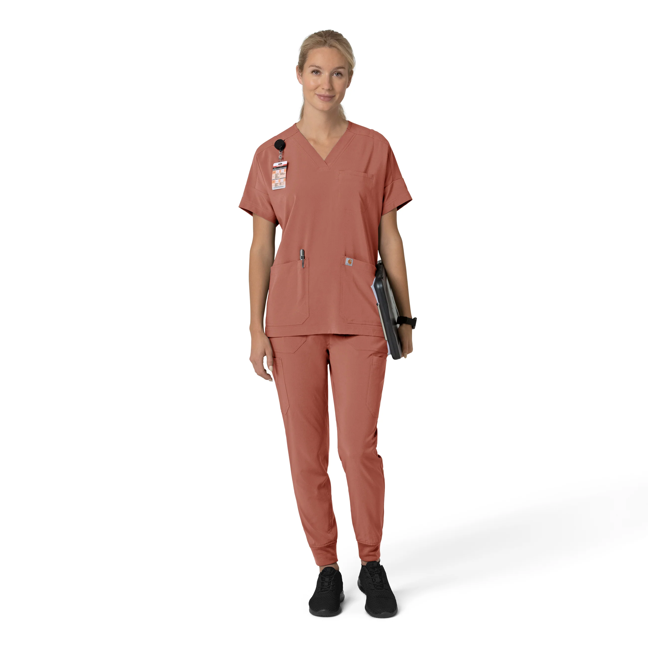 Carhartt Force Cross-Flex Women's Oversized V-Neck Scrub Top - Wildrose - Image 3