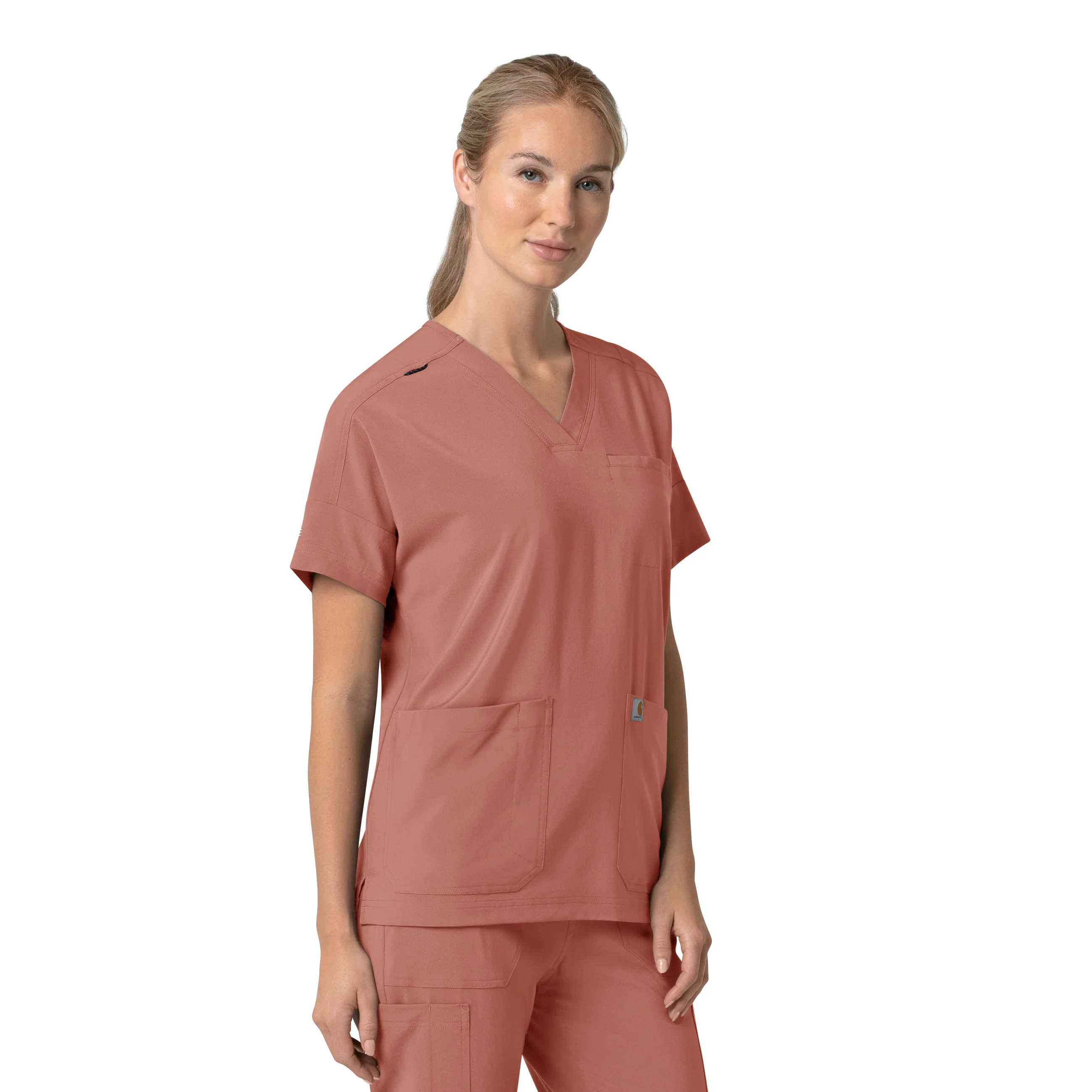 Carhartt Force Cross-Flex Women's Oversized V-Neck Scrub Top - Wildrose - Image 4