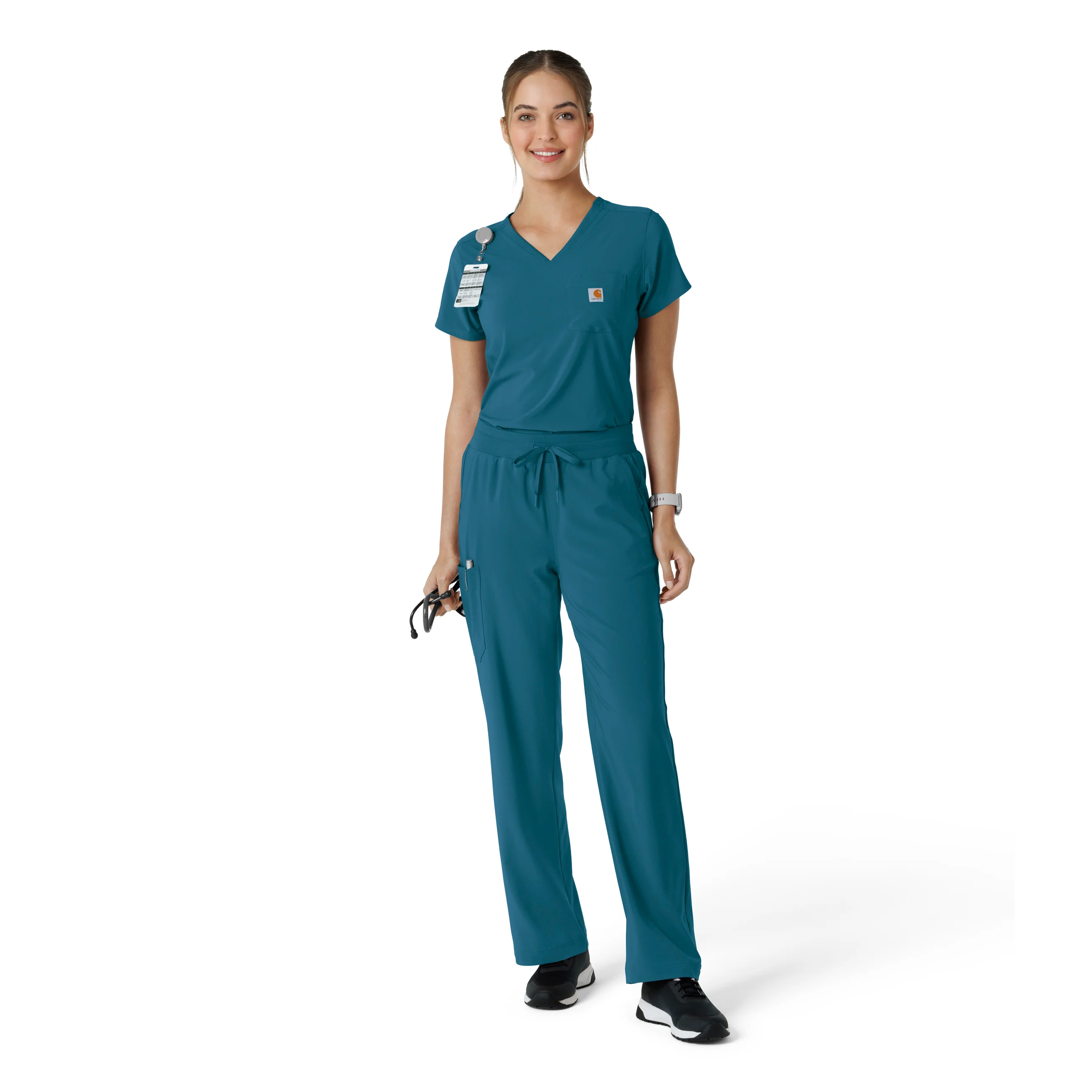 Carhartt Force Cross-Flex Women's Tuck-In Scrub Top - Caribbean - Image 3
