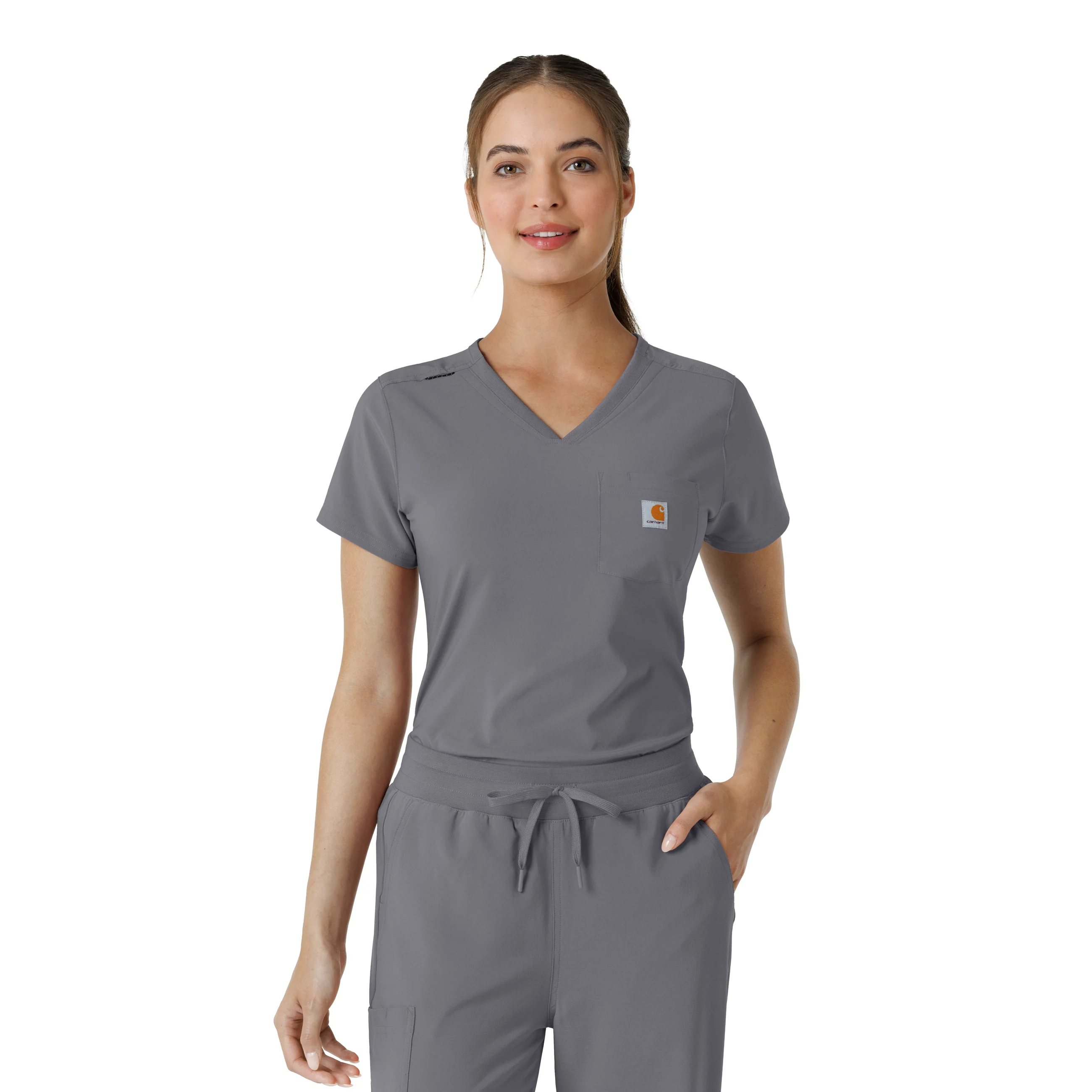 Carhartt Force Cross-Flex Women's Tuck-In Scrub Top - Pewter - Image 10