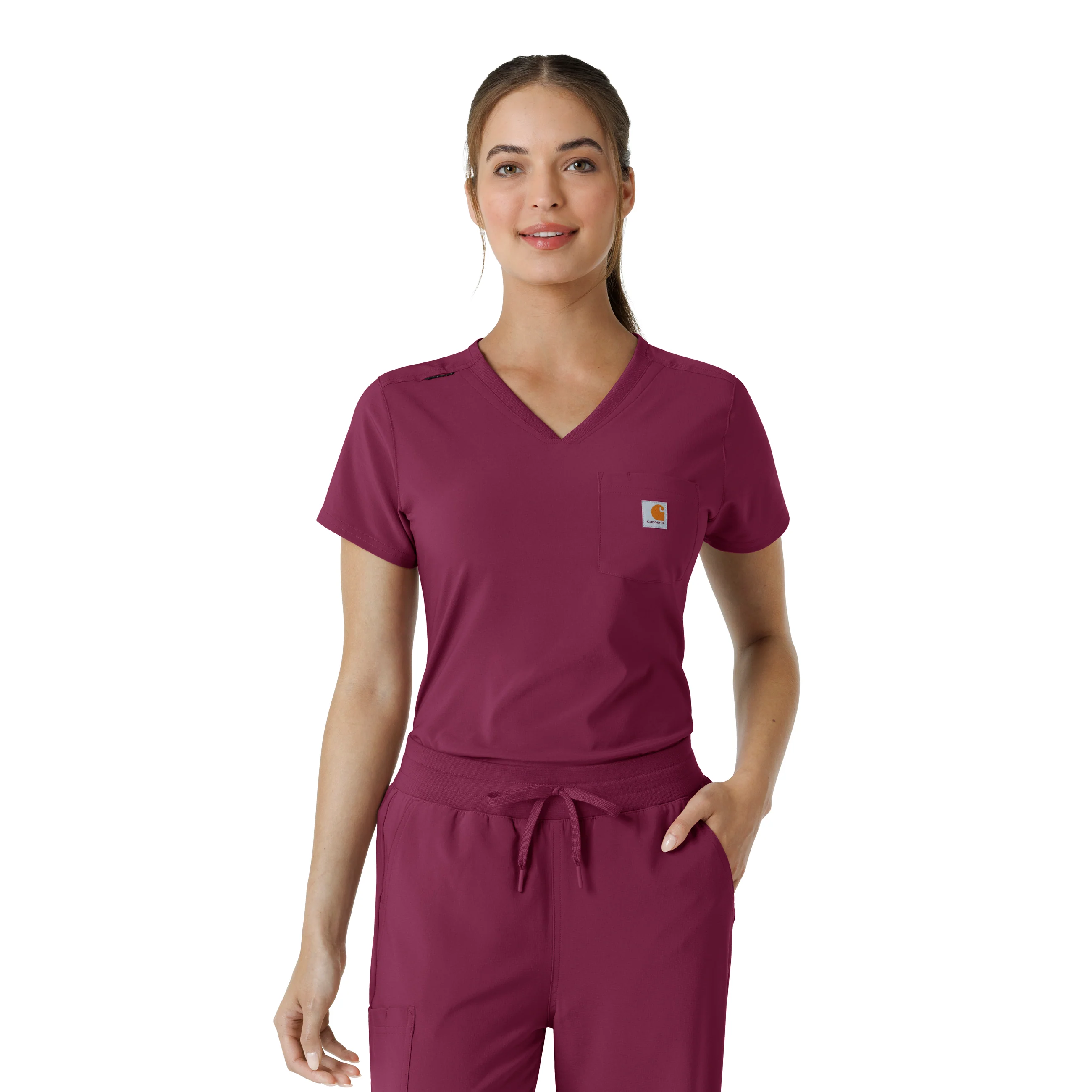 Carhartt Force Cross-Flex Women's Tuck-In Scrub Top - Wine - Image 10