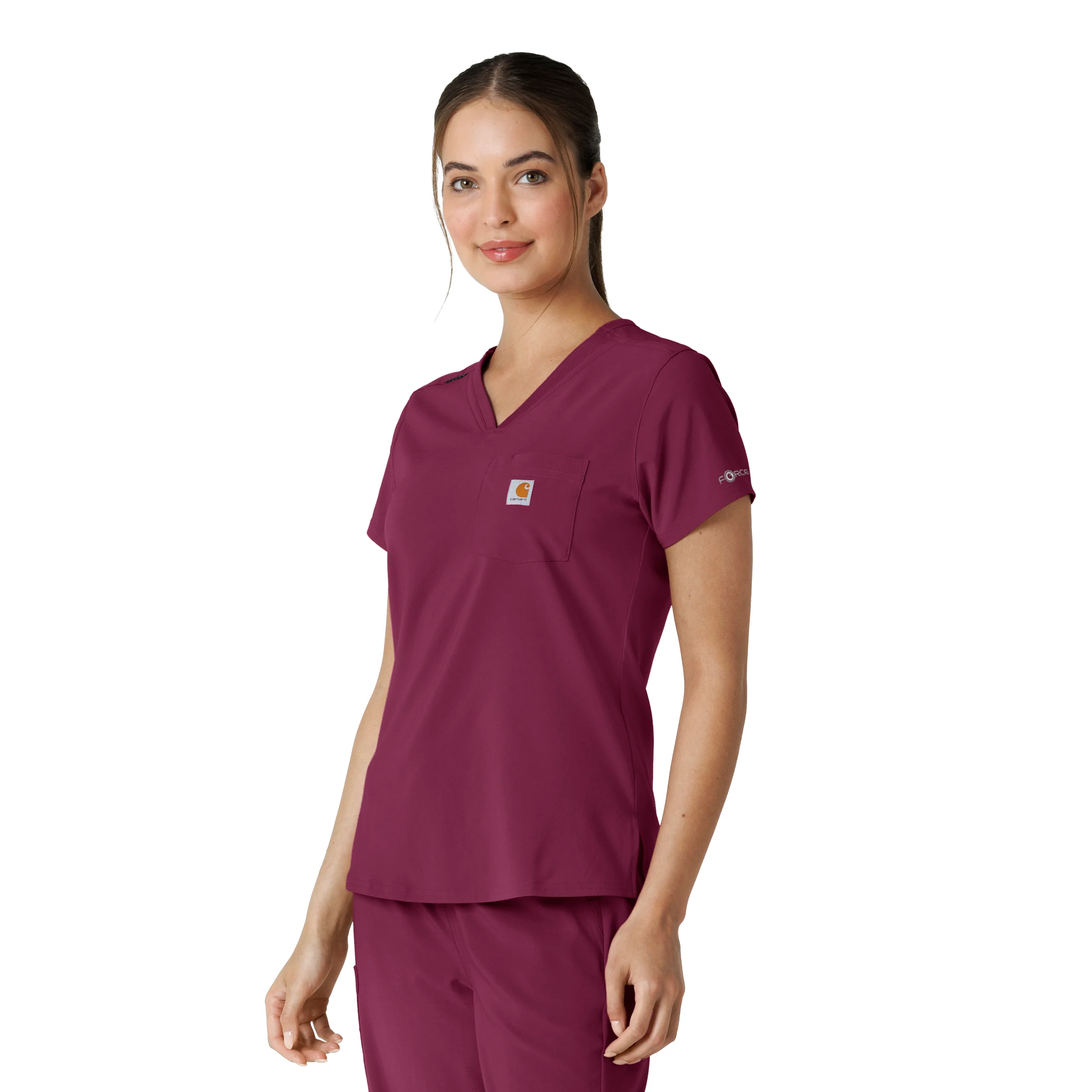 Carhartt Force Cross-Flex Women's Tuck-In Scrub Top - Wine - Image 4