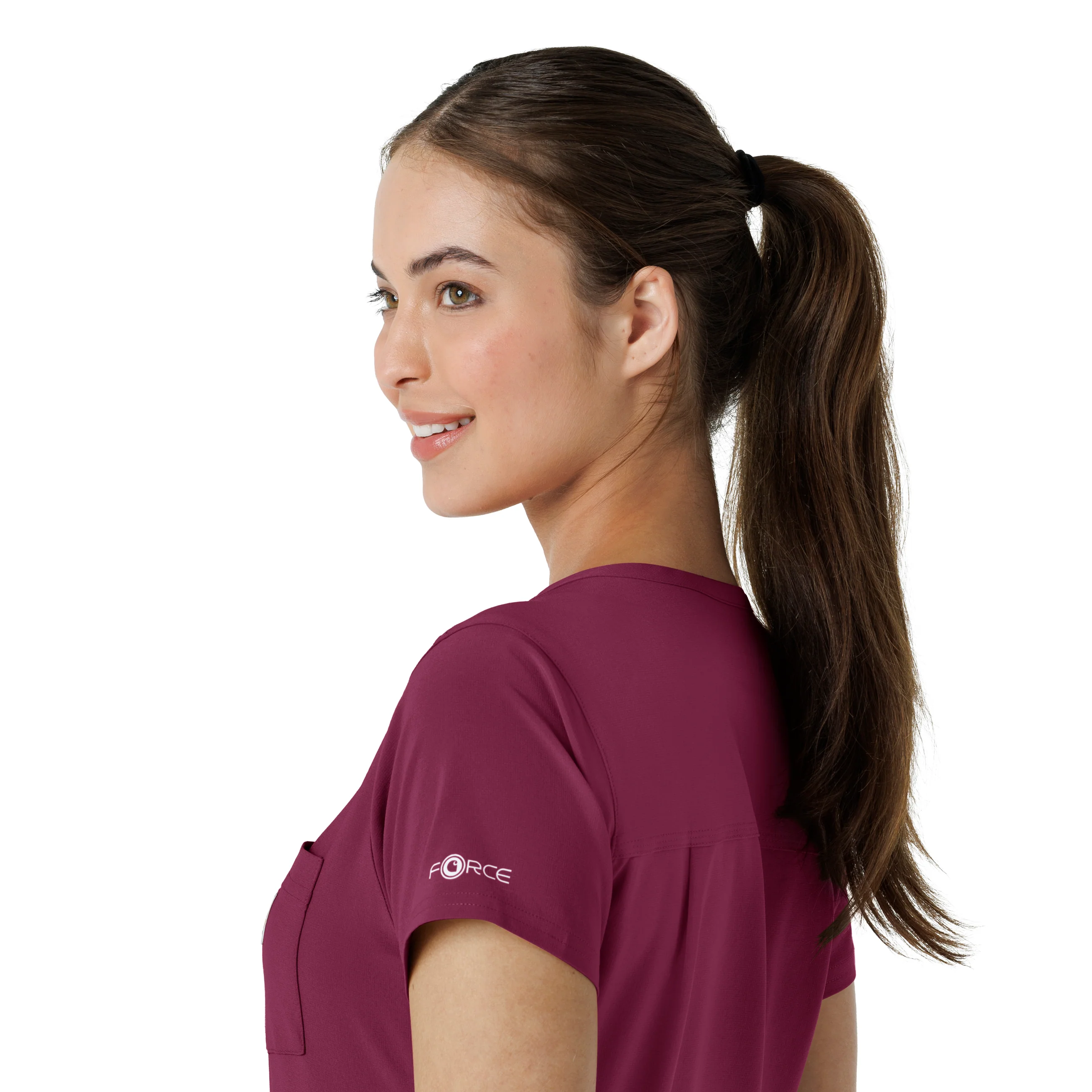 Carhartt Force Cross-Flex Women's Tuck-In Scrub Top - Wine - Image 9