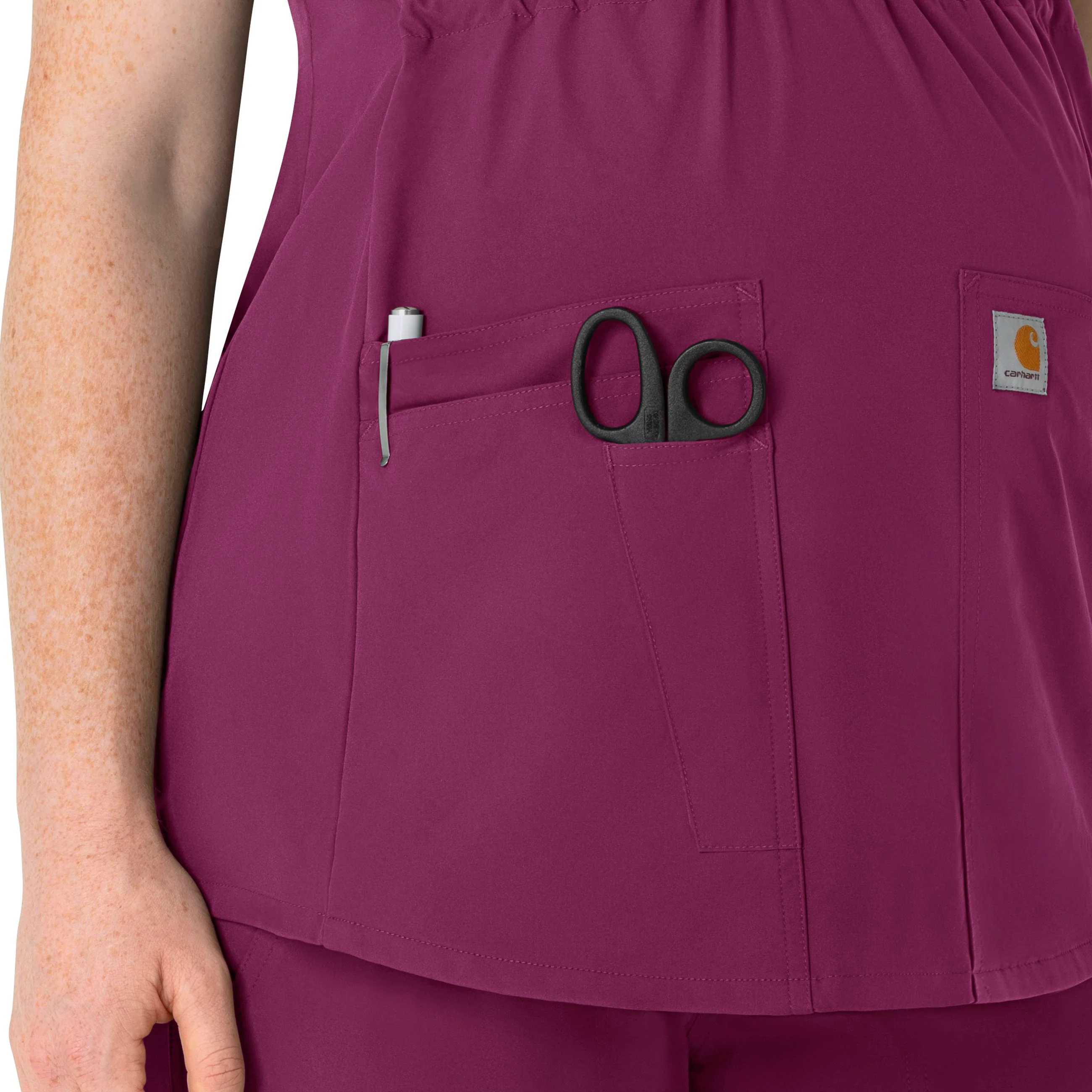 Carhartt Force Essentials Women's Henley Maternity Scrub Top - Wine - Image 5