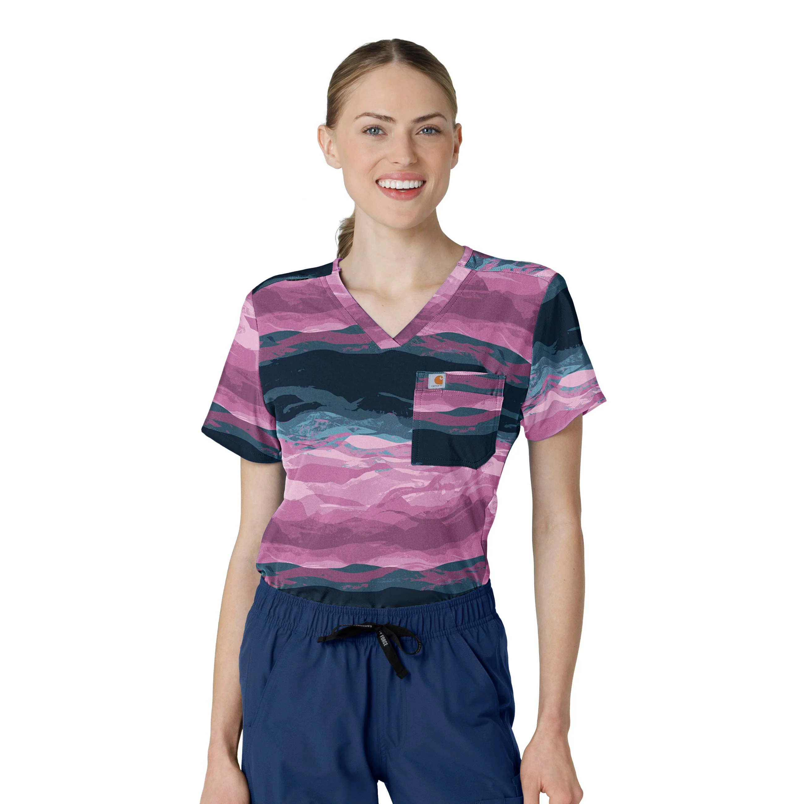 Carhartt Women's Tuck-In Print Scrub Top - Peaceful Pastures Thistle