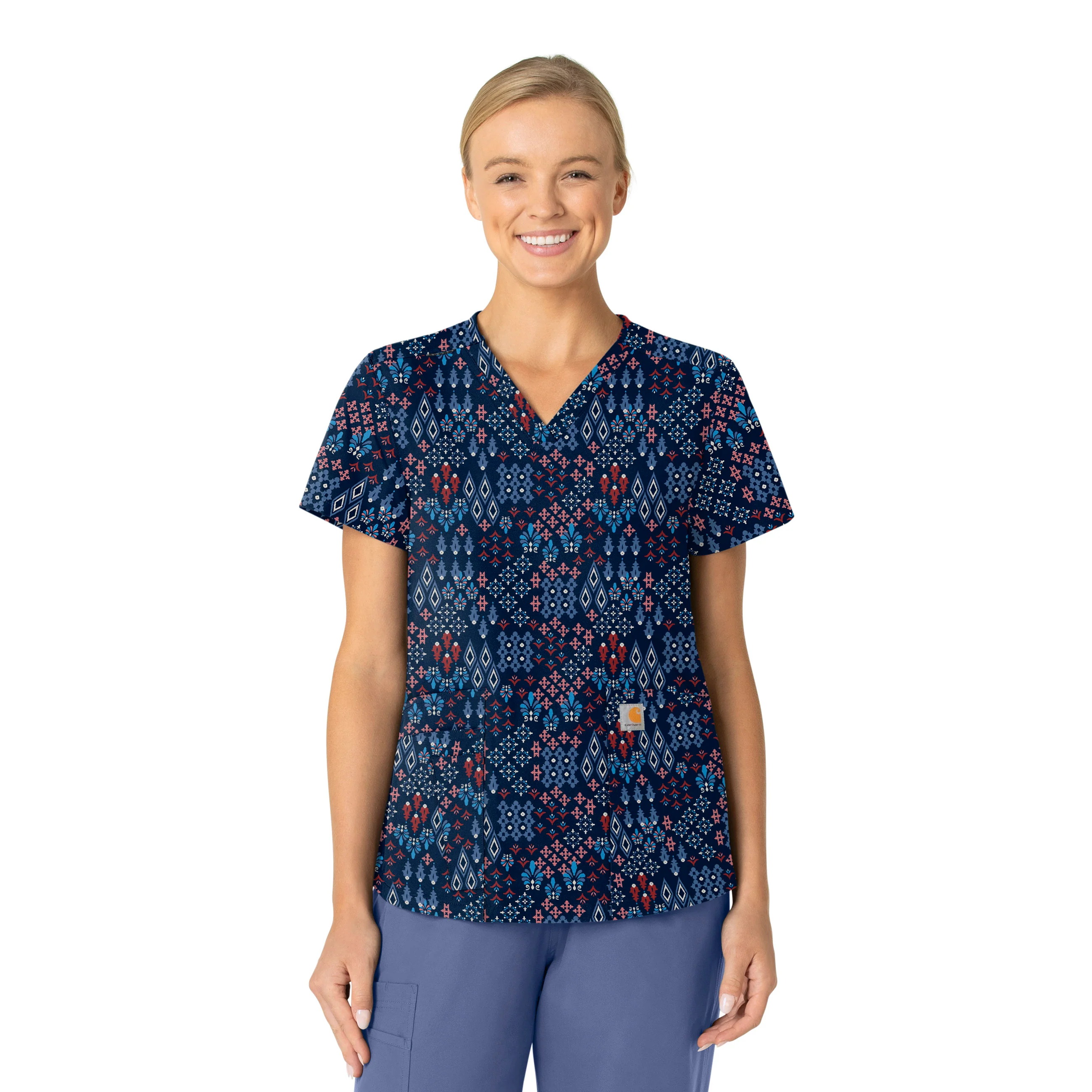 Carhartt Women's V-Neck Print Scrub Top - Diamond Clusters