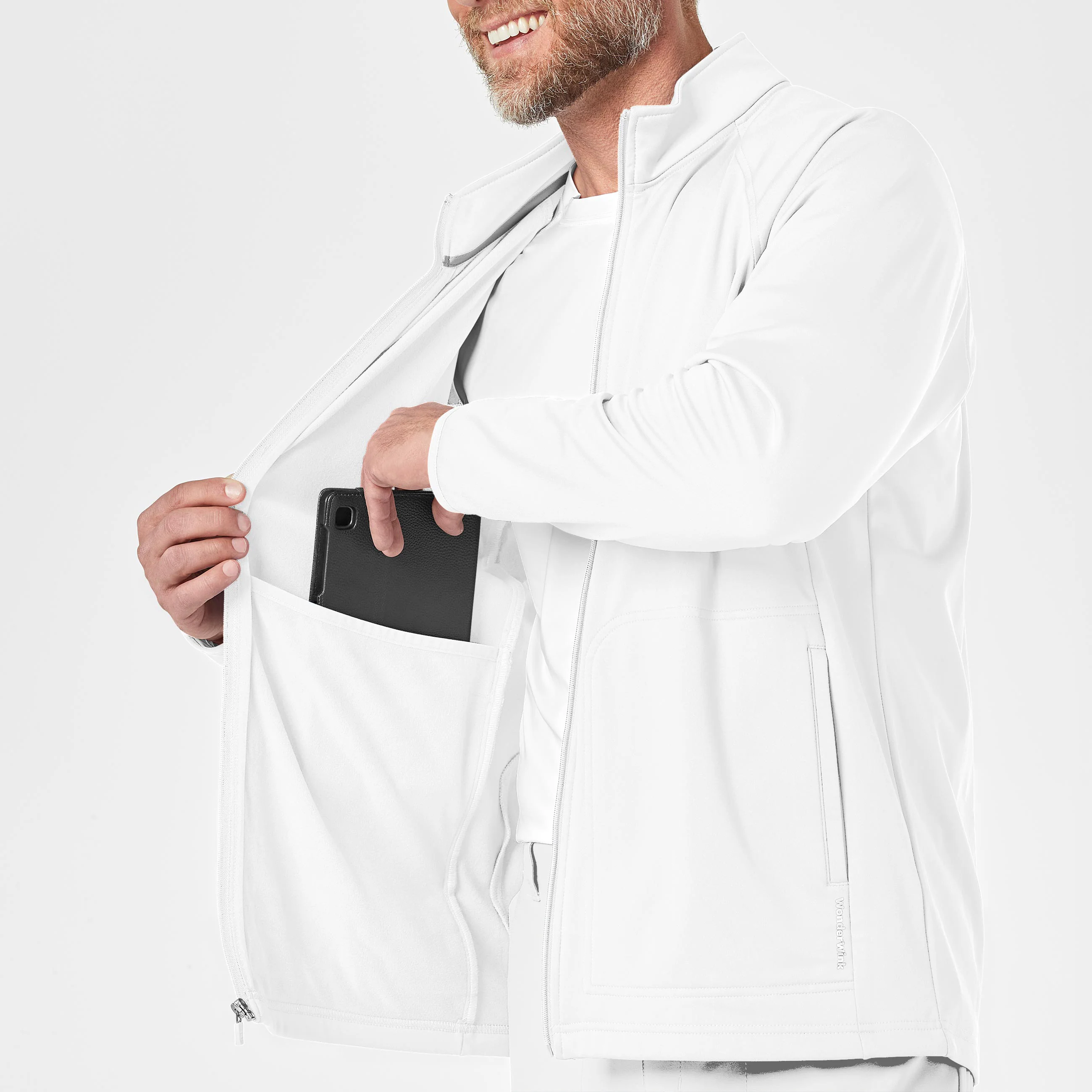Men's Fleece Full Zip Jacket - White - Image 8