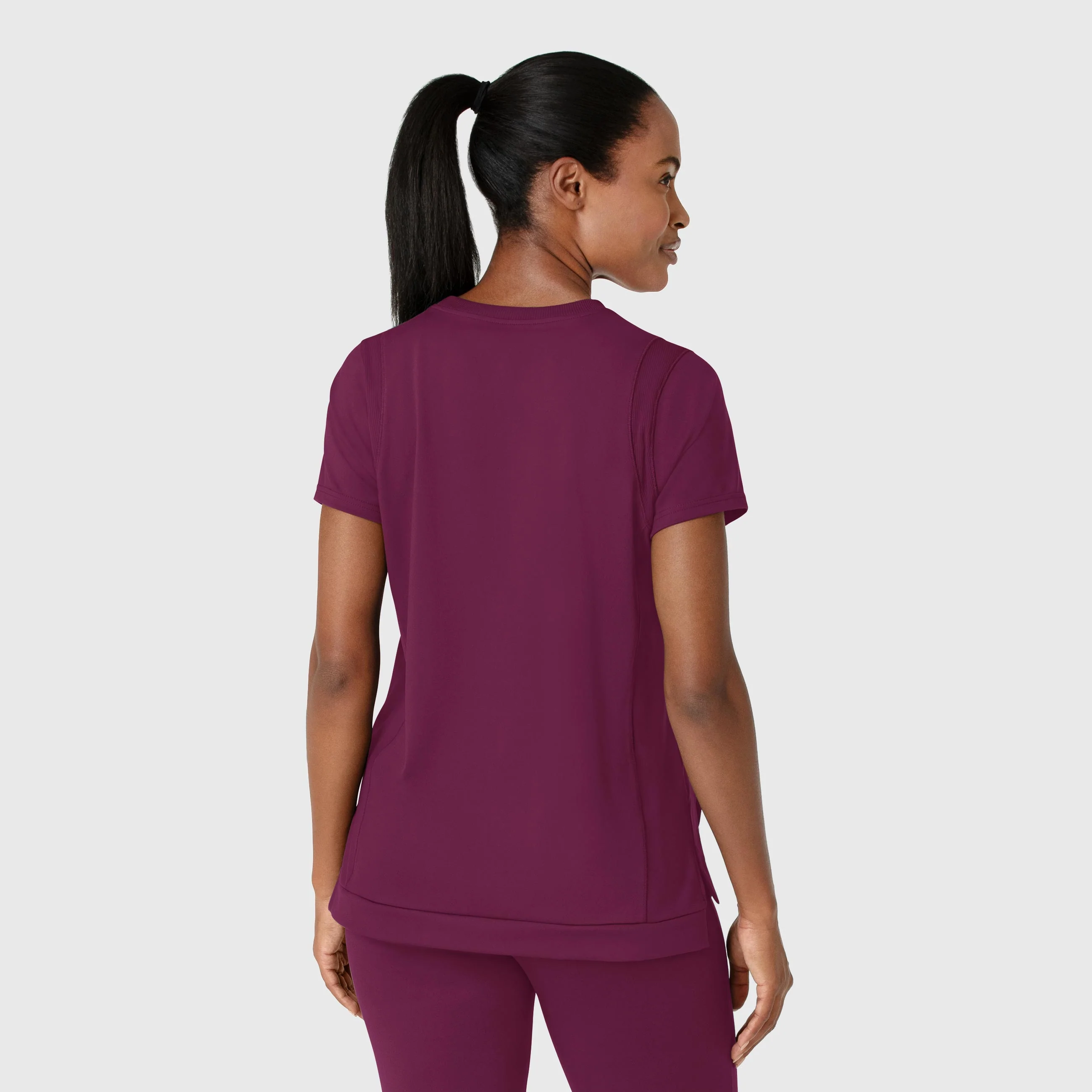 RENEW Knit Women's Flex-n-Reach Crew Neck Scrub Top - Wine - Image 2