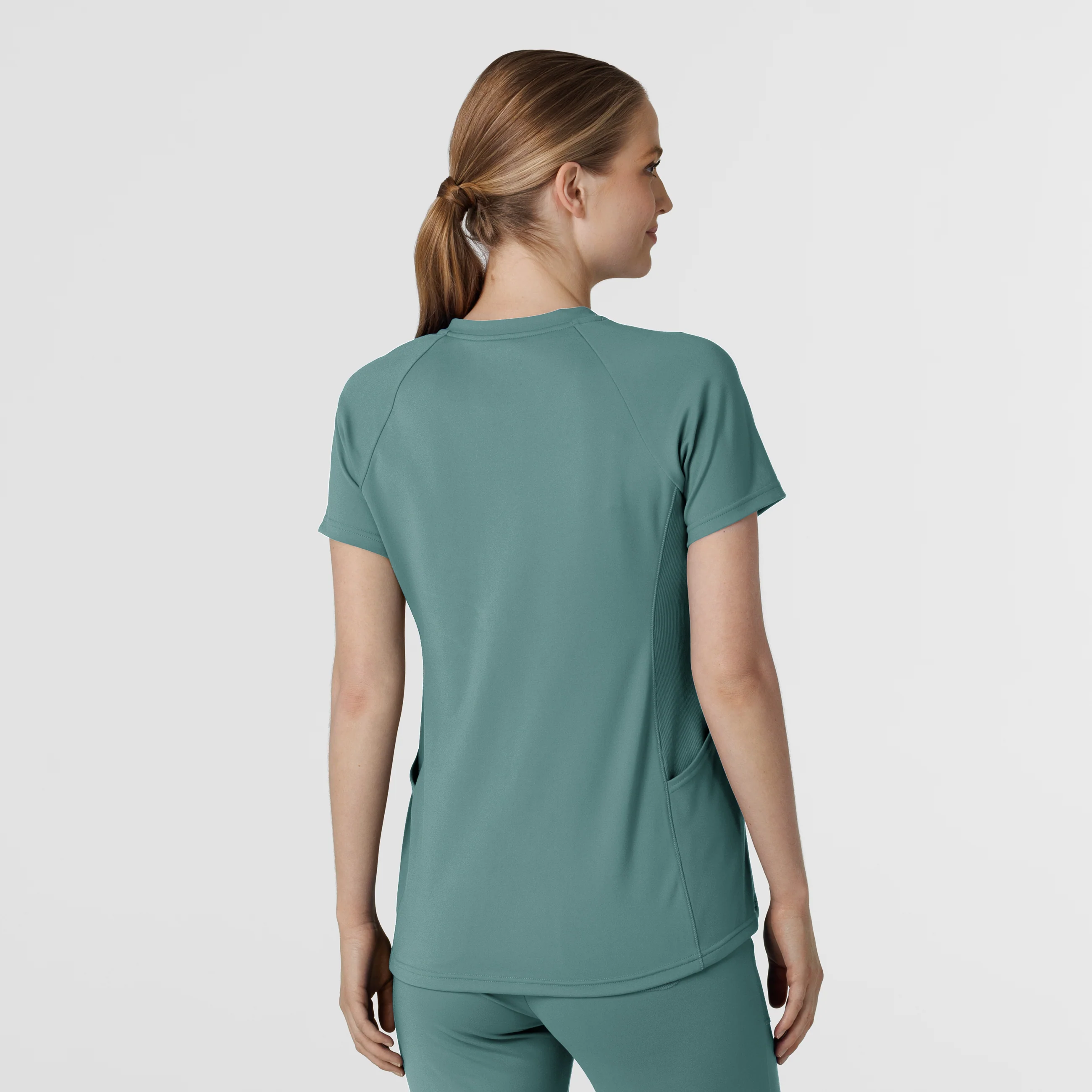 RENEW Knit Women's Flex-n-Reach V-Neck Raglan Scrub Top - Vintage Teal - Image 2