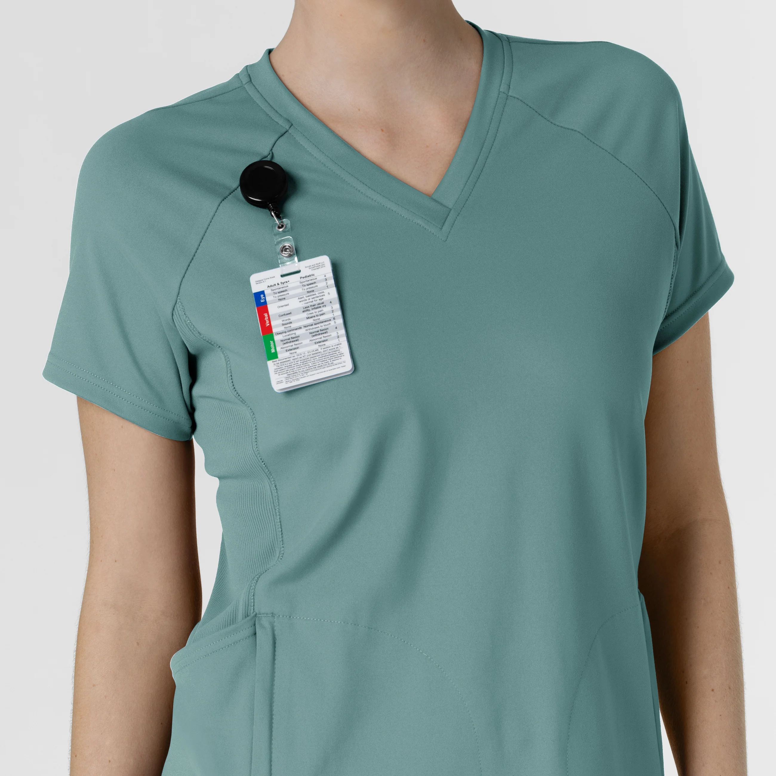 RENEW Knit Women's Flex-n-Reach V-Neck Raglan Scrub Top - Vintage Teal - Image 6