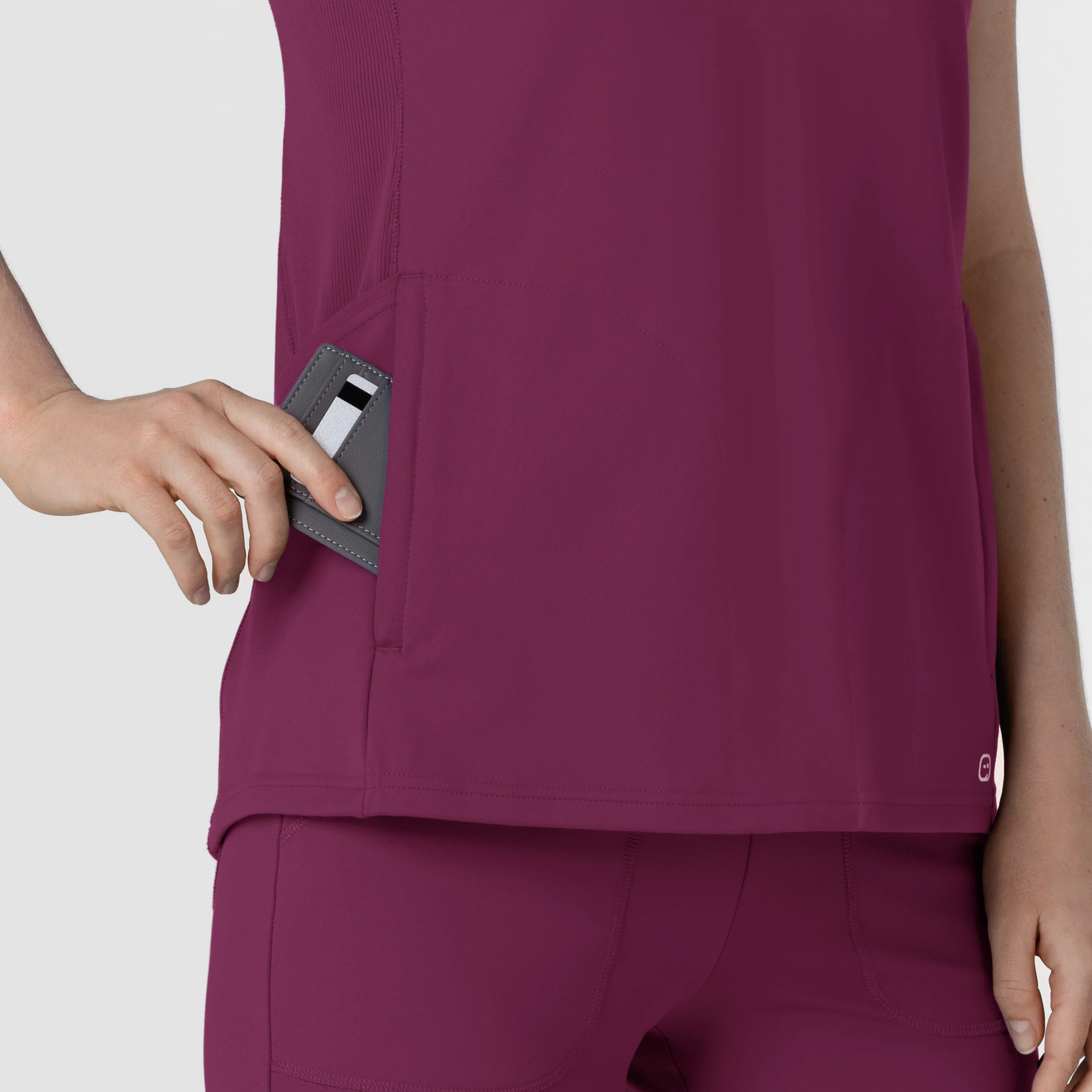 RENEW Knit Women's Flex-n-Reach V-Neck Raglan Scrub Top - Wine - Image 7