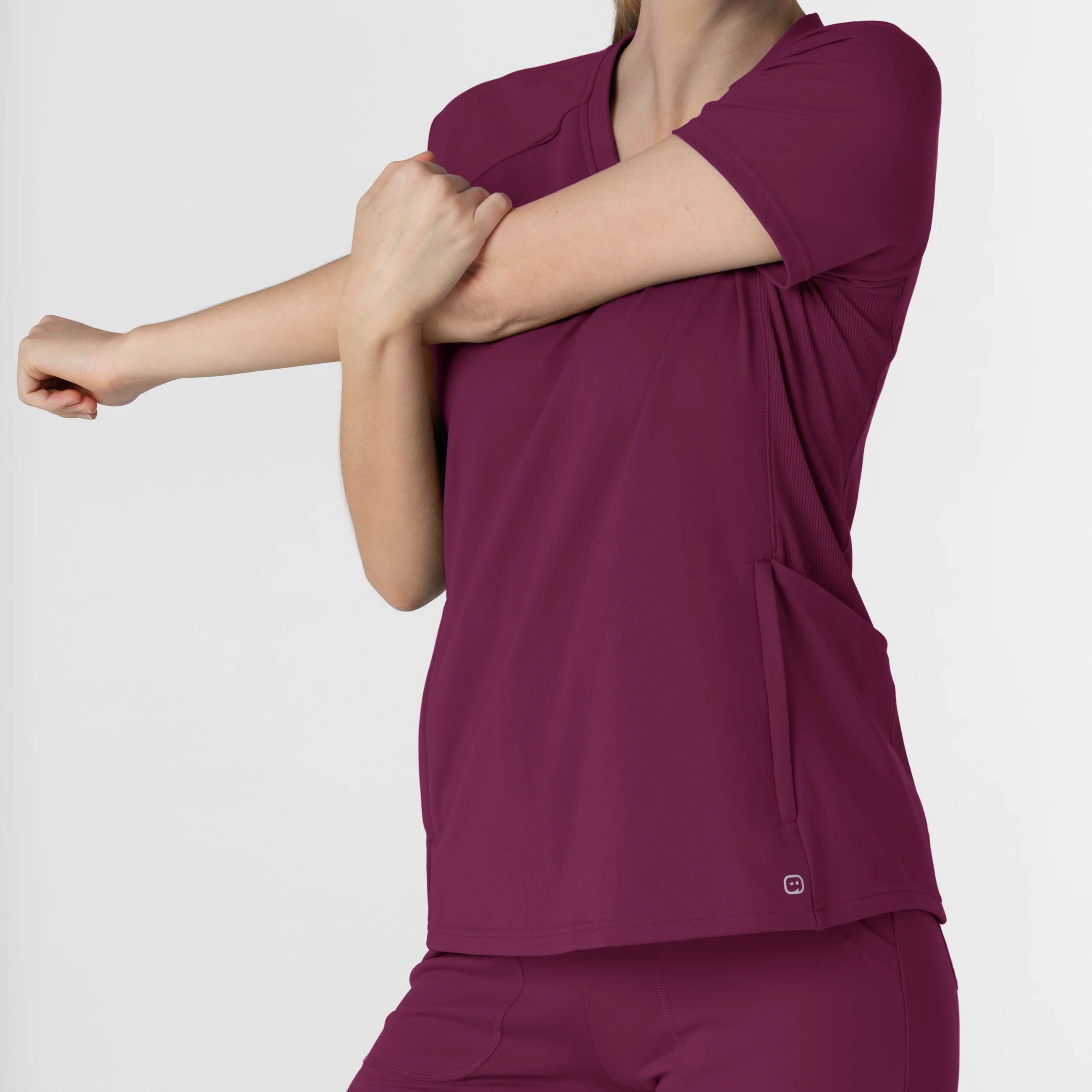 RENEW Knit Women's Flex-n-Reach V-Neck Raglan Scrub Top - Wine - Image 9
