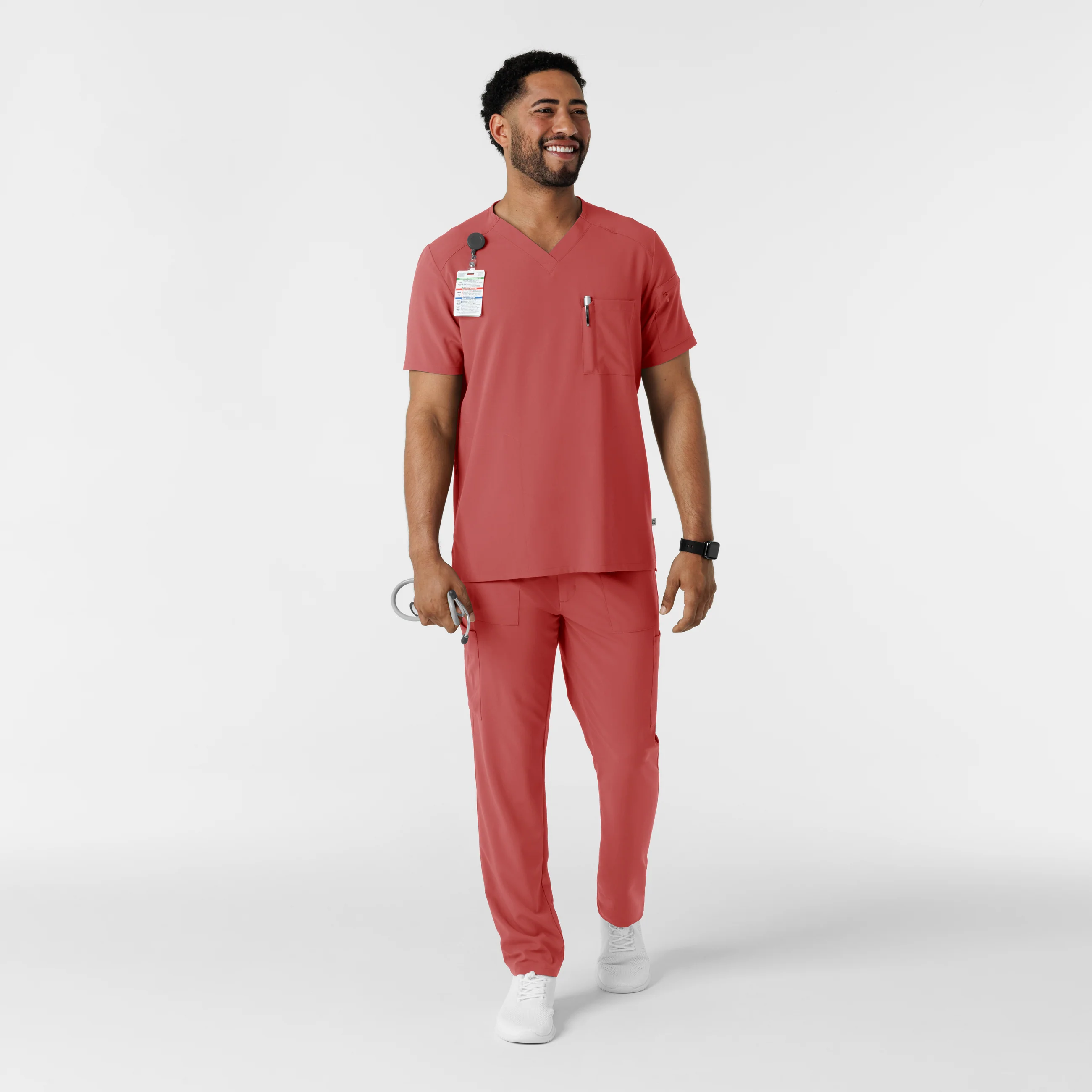 RENEW Men's V-Neck 5 Pocket Scrub Top - Mineral Red - Image 3
