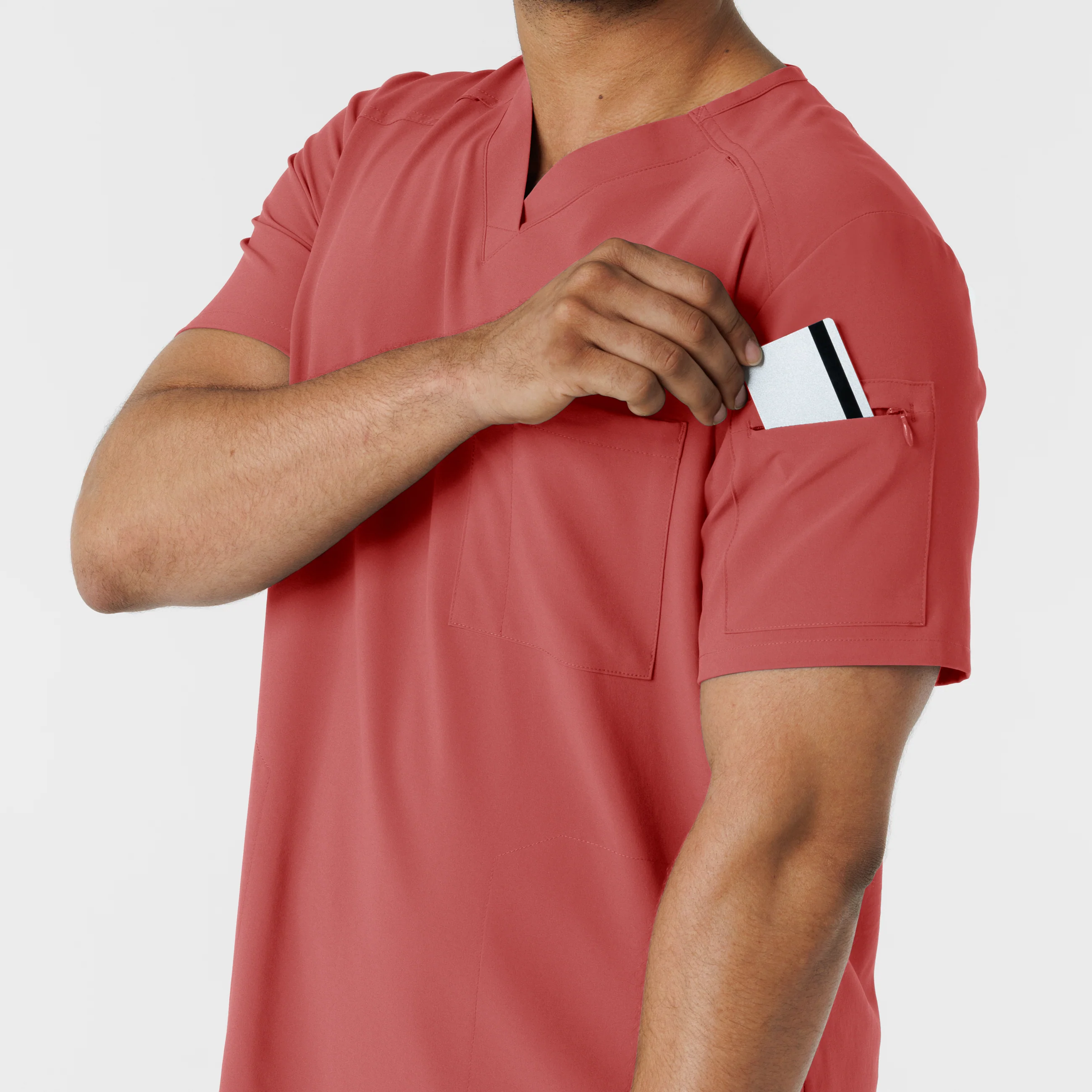 RENEW Men's V-Neck 5 Pocket Scrub Top - Mineral Red - Image 9