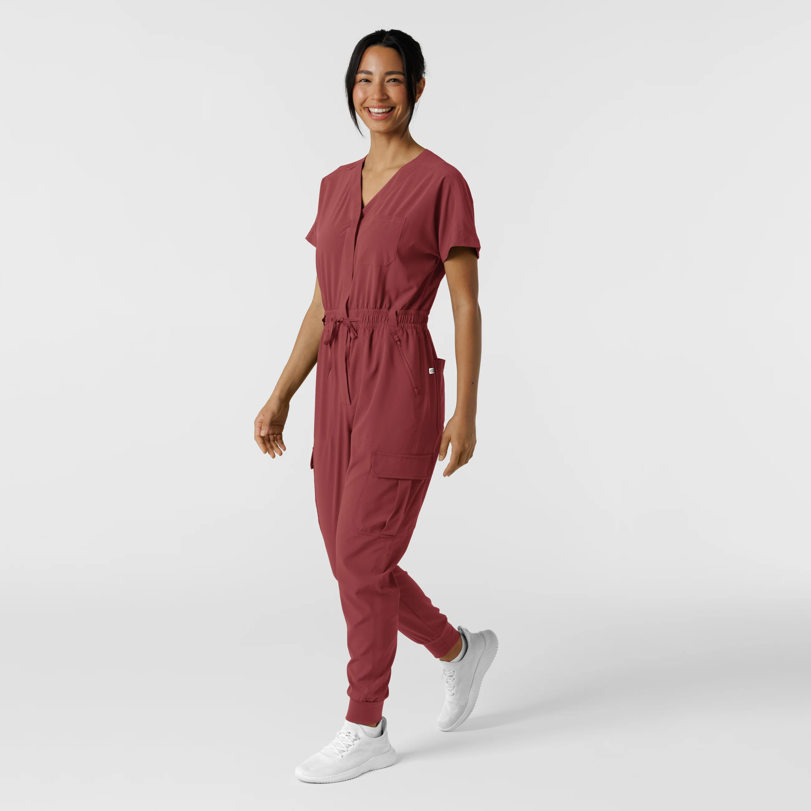 RENEW Women's Cargo Jogger Scrub Jumpsuit - Ruby - Image 4