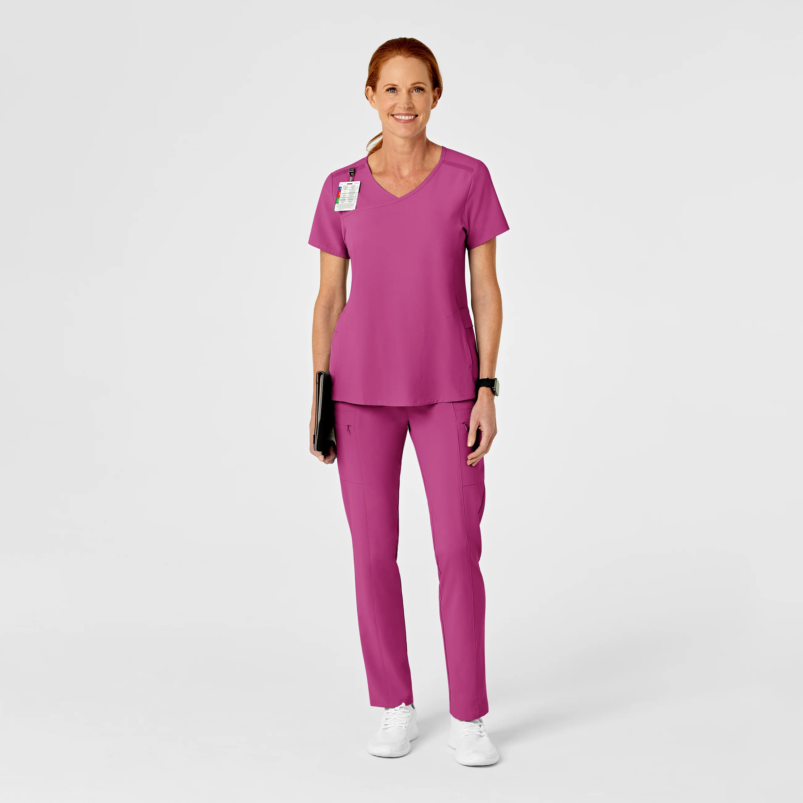 RENEW Women's High Waist Slim Leg Scrub Pant - Raspberry - Image 3