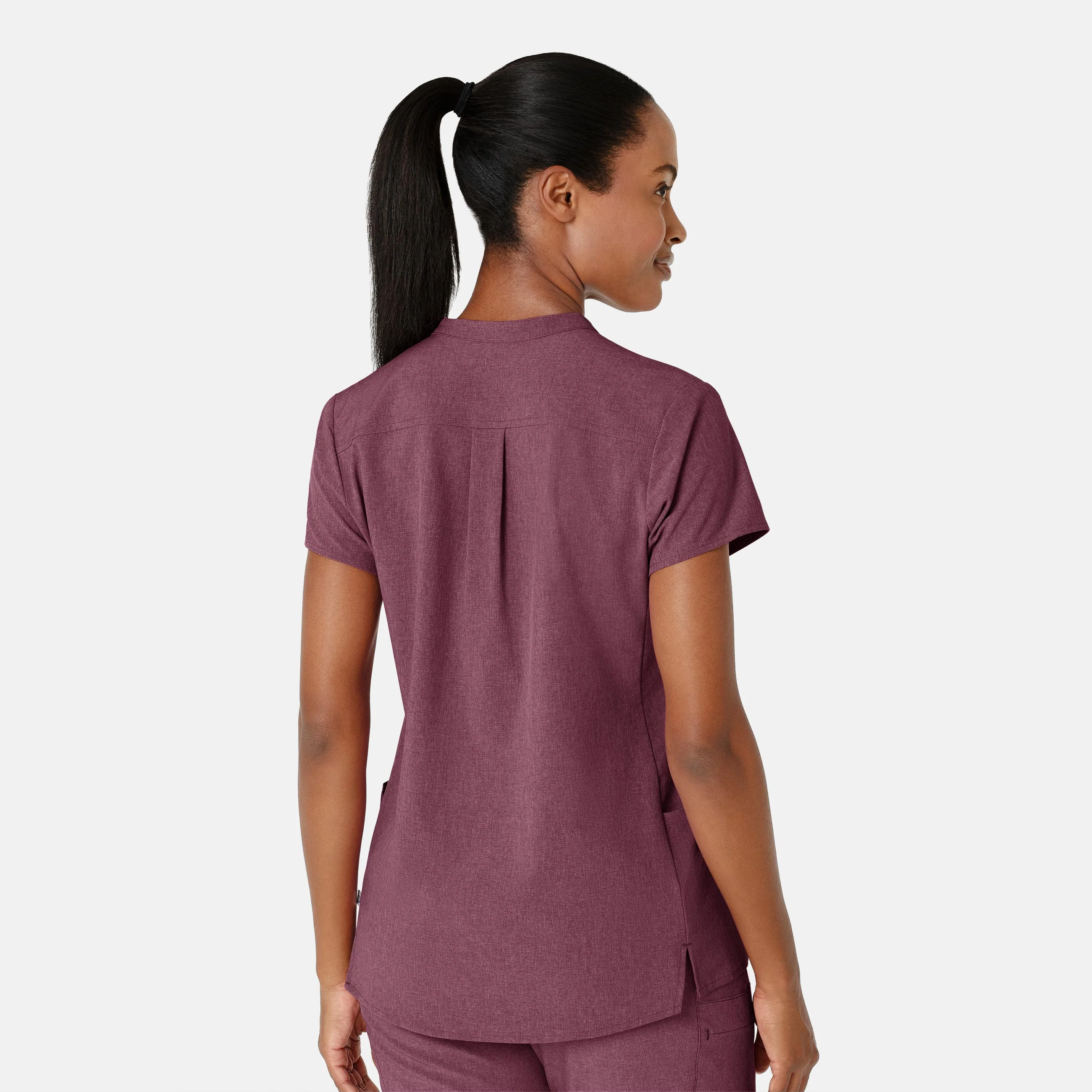 RENEW Women's Mandarin Collar Scrub Top - Wine Heather - Image 2