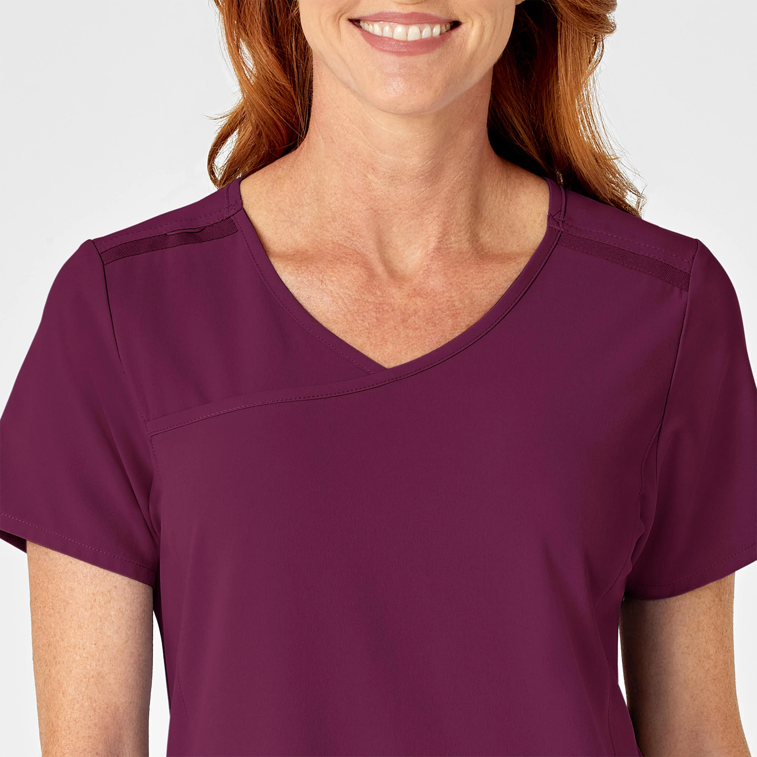 RENEW Women's Mock Wrap Scrub Top - Wine - Image 5