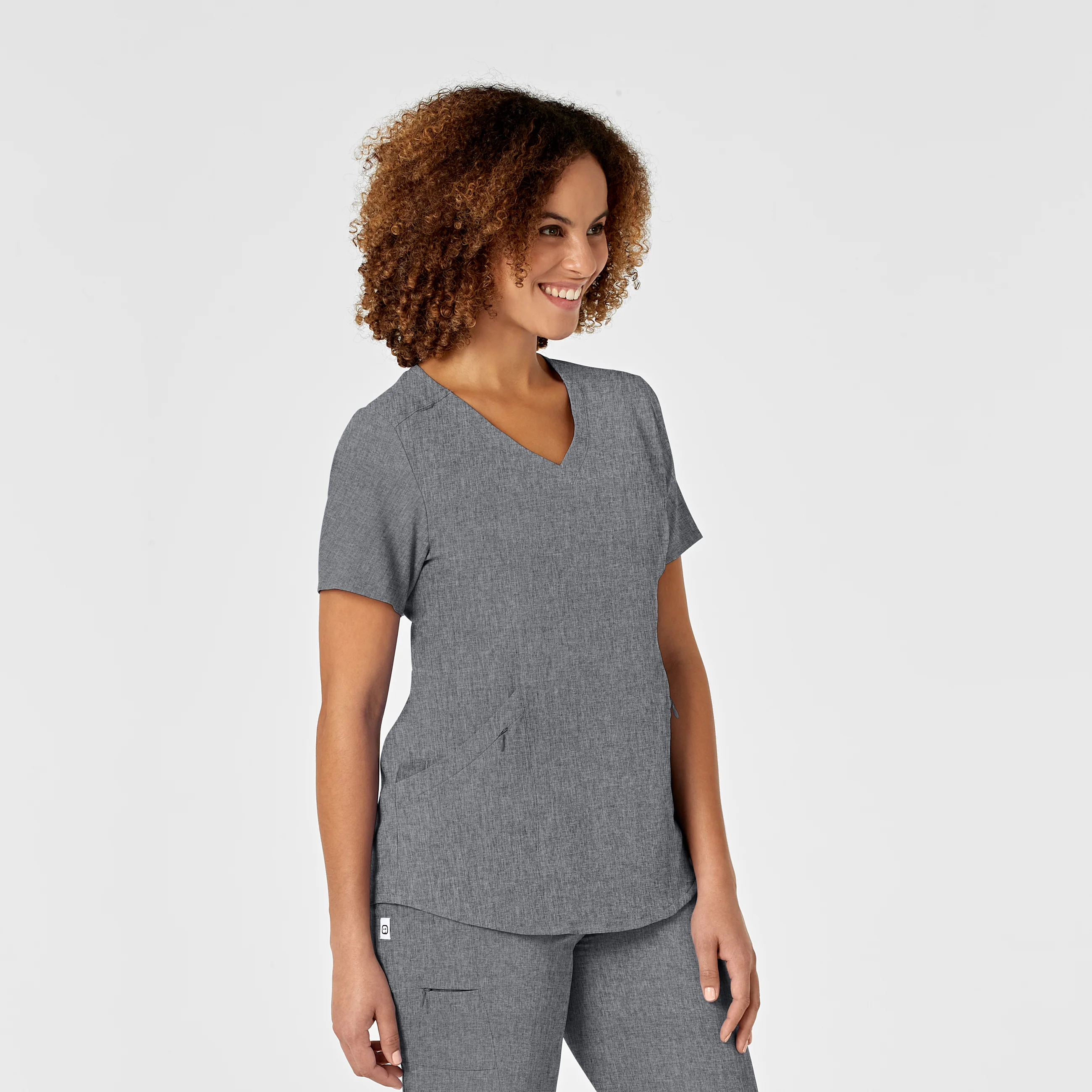 RENEW Women's V-Neck Scrub Top - Grey Heather - Image 4