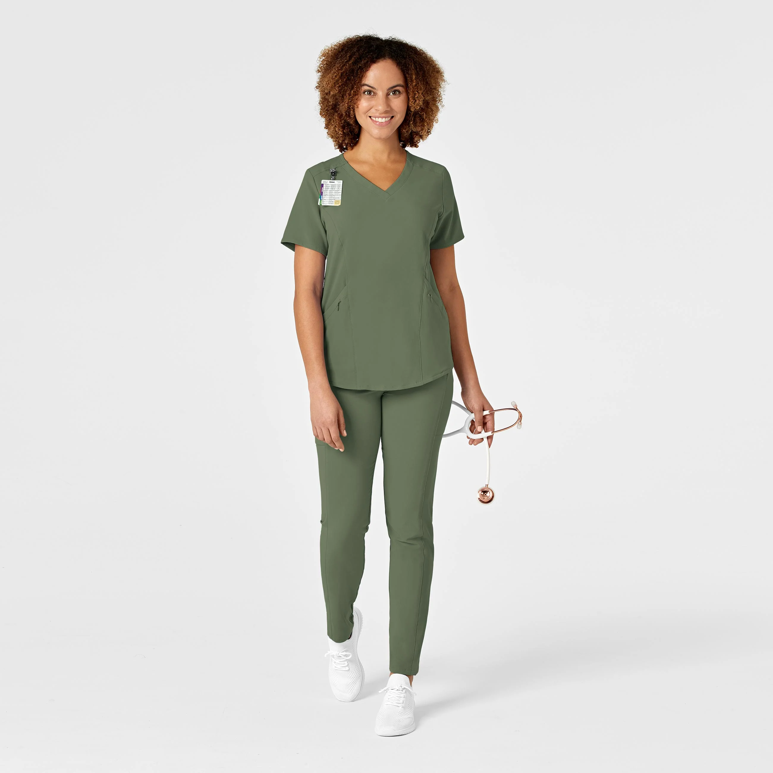 RENEW Women's V-Neck Scrub Top - Olive - Image 3