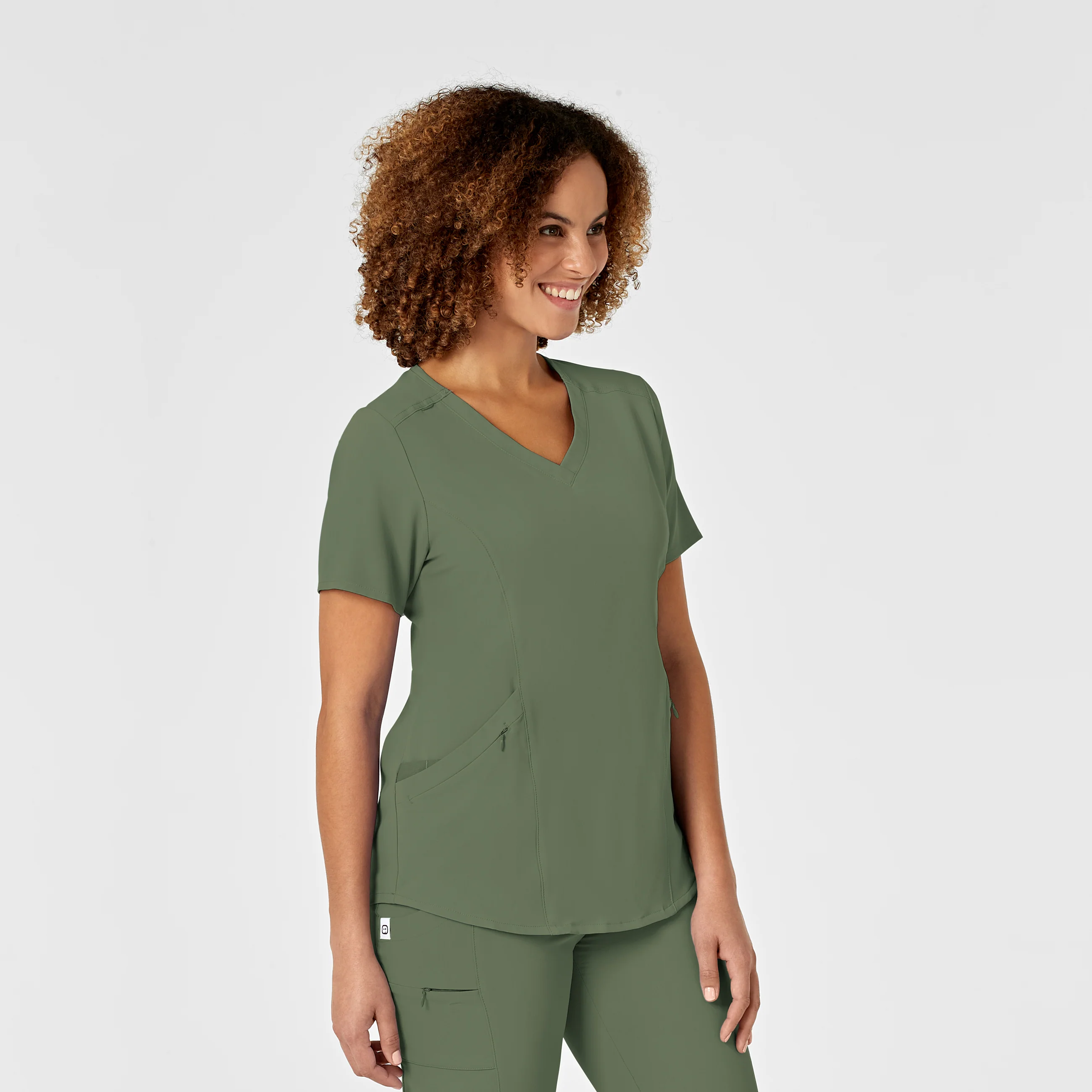 RENEW Women's V-Neck Scrub Top - Olive - Image 4