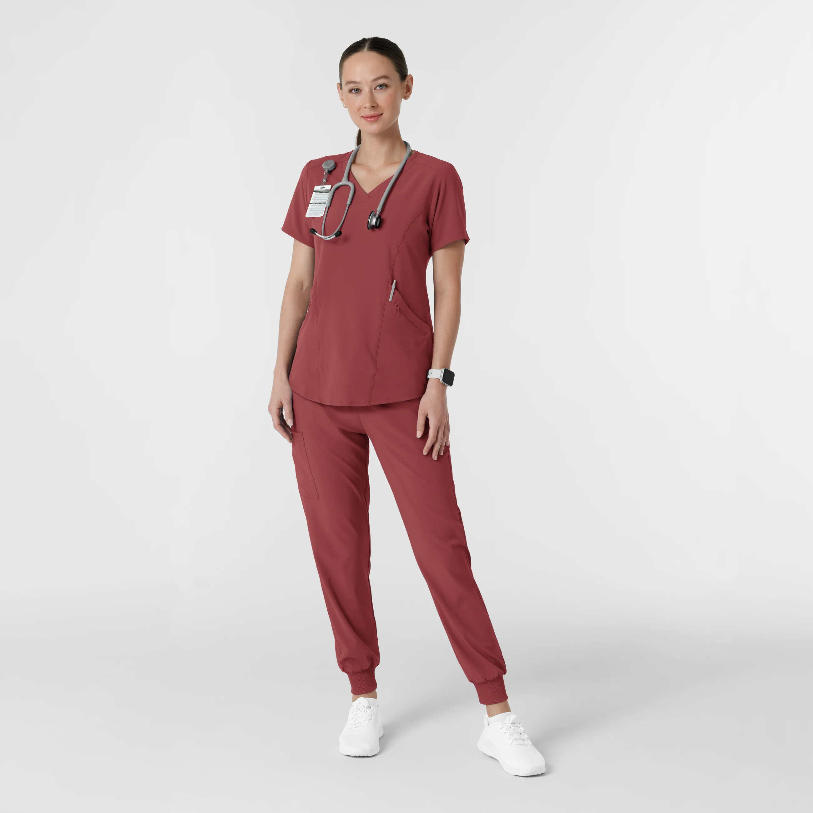 RENEW Women's V-Neck Scrub Top - Ruby - Image 3
