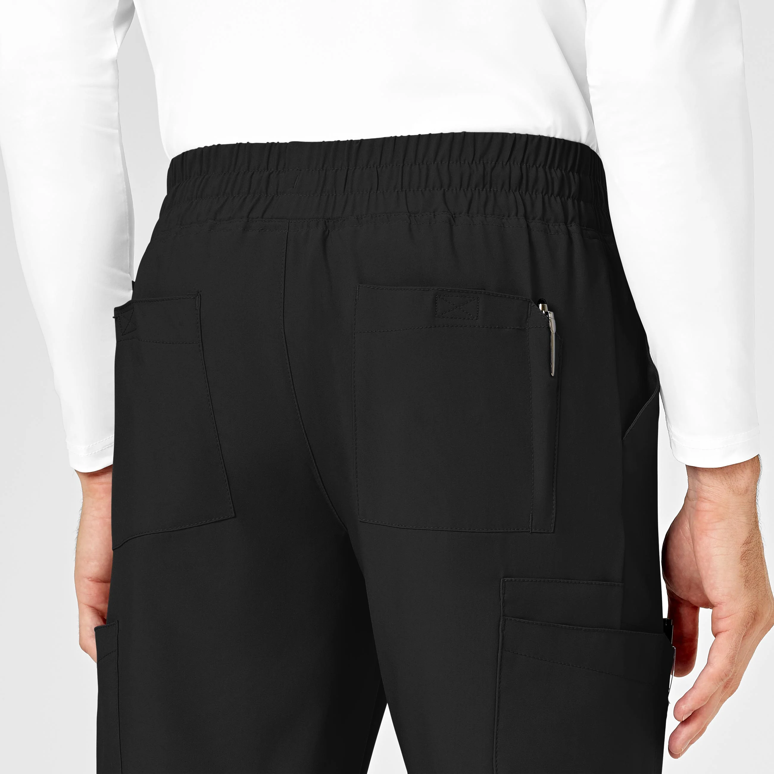 W123 Men's Cargo Jogger Scrub Pant - Black - Image 8