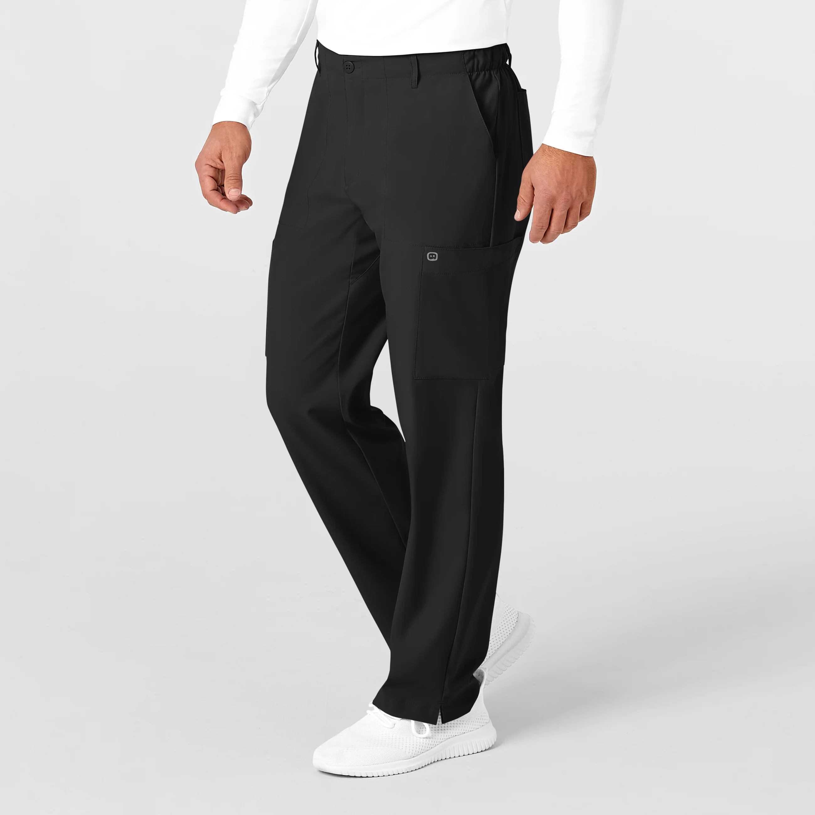 W123 Men's Flat Front Cargo Scrub Pant - Black - Image 4