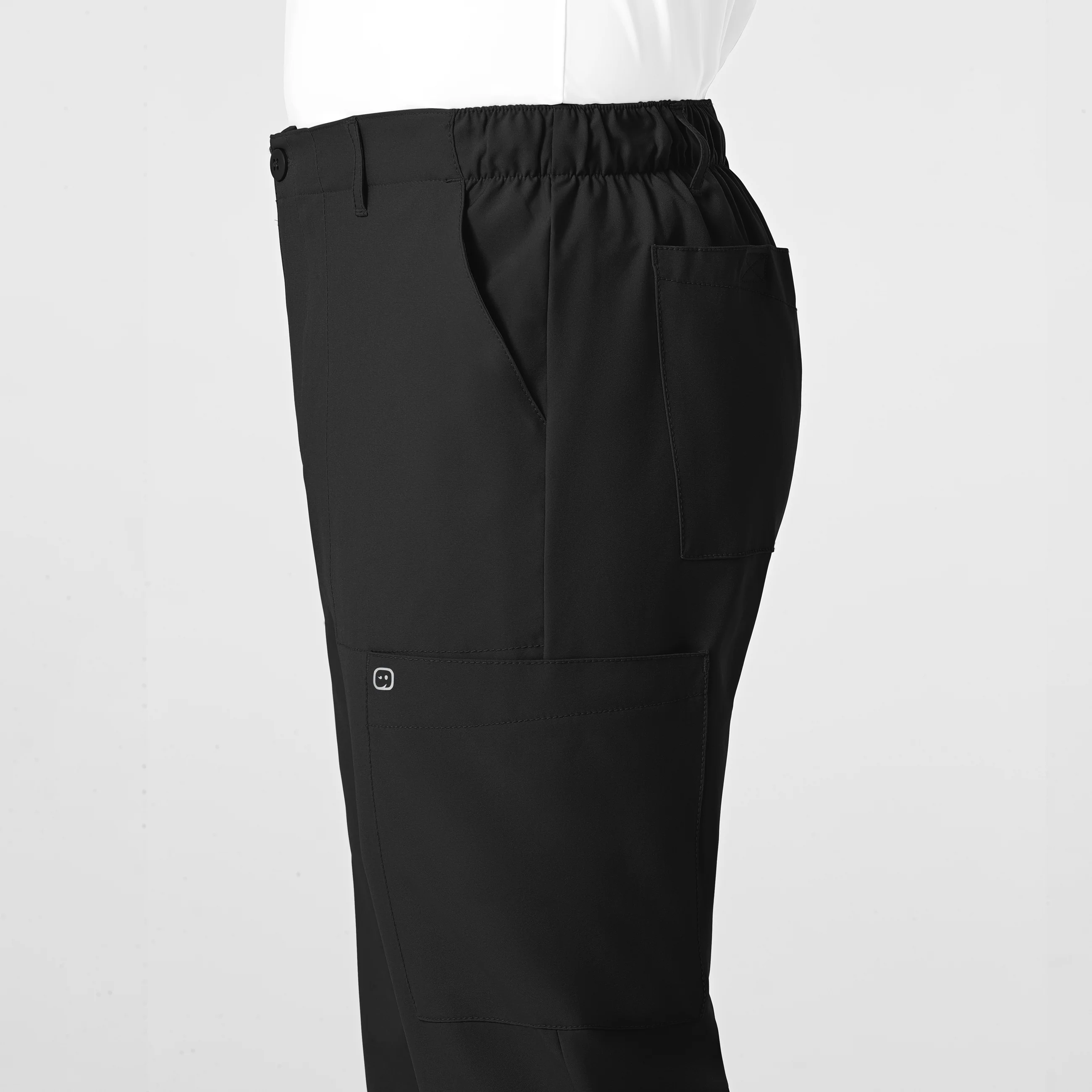 W123 Men's Flat Front Cargo Scrub Pant - Black - Image 7