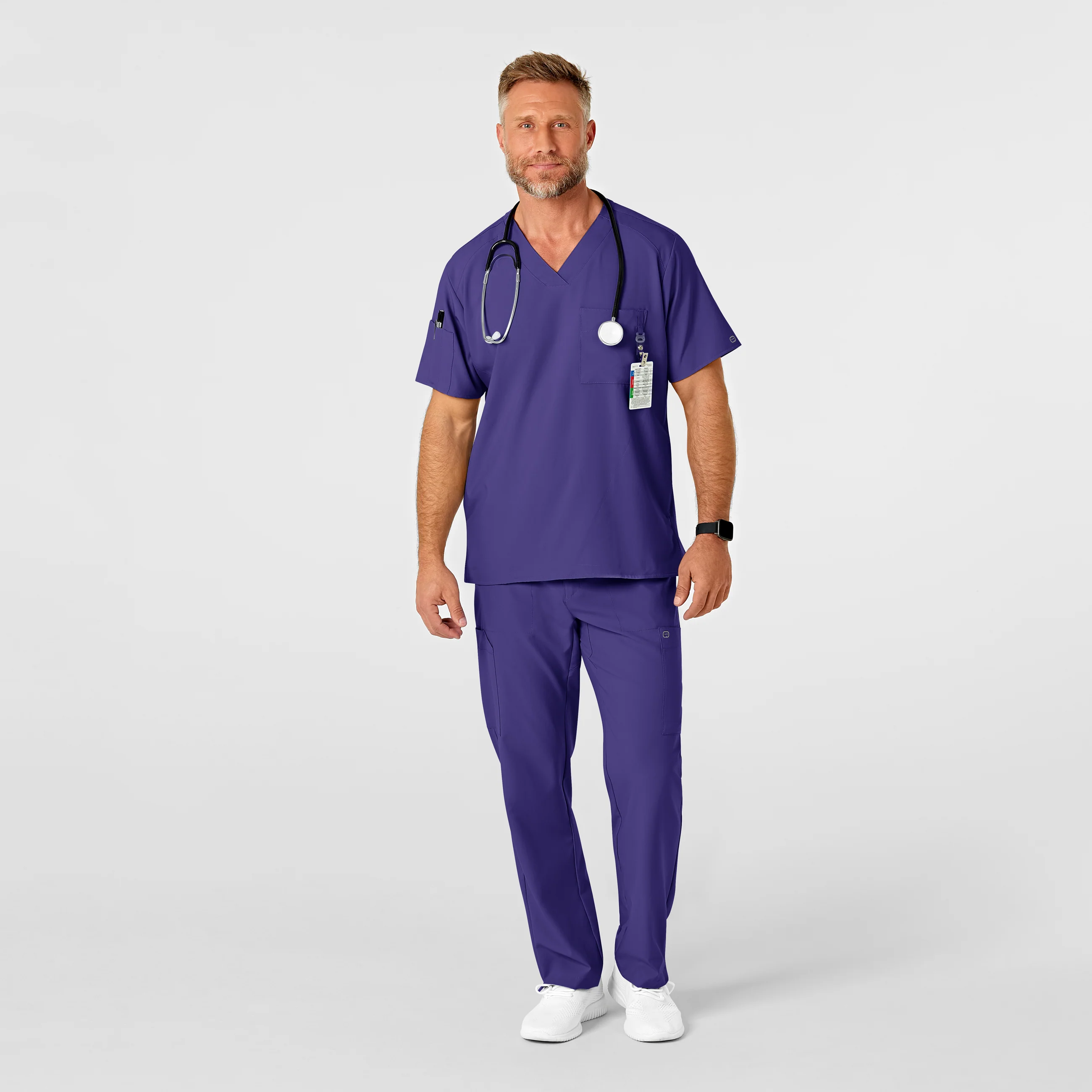 W123 Men's Flat Front Cargo Scrub Pant - Grape - Image 3