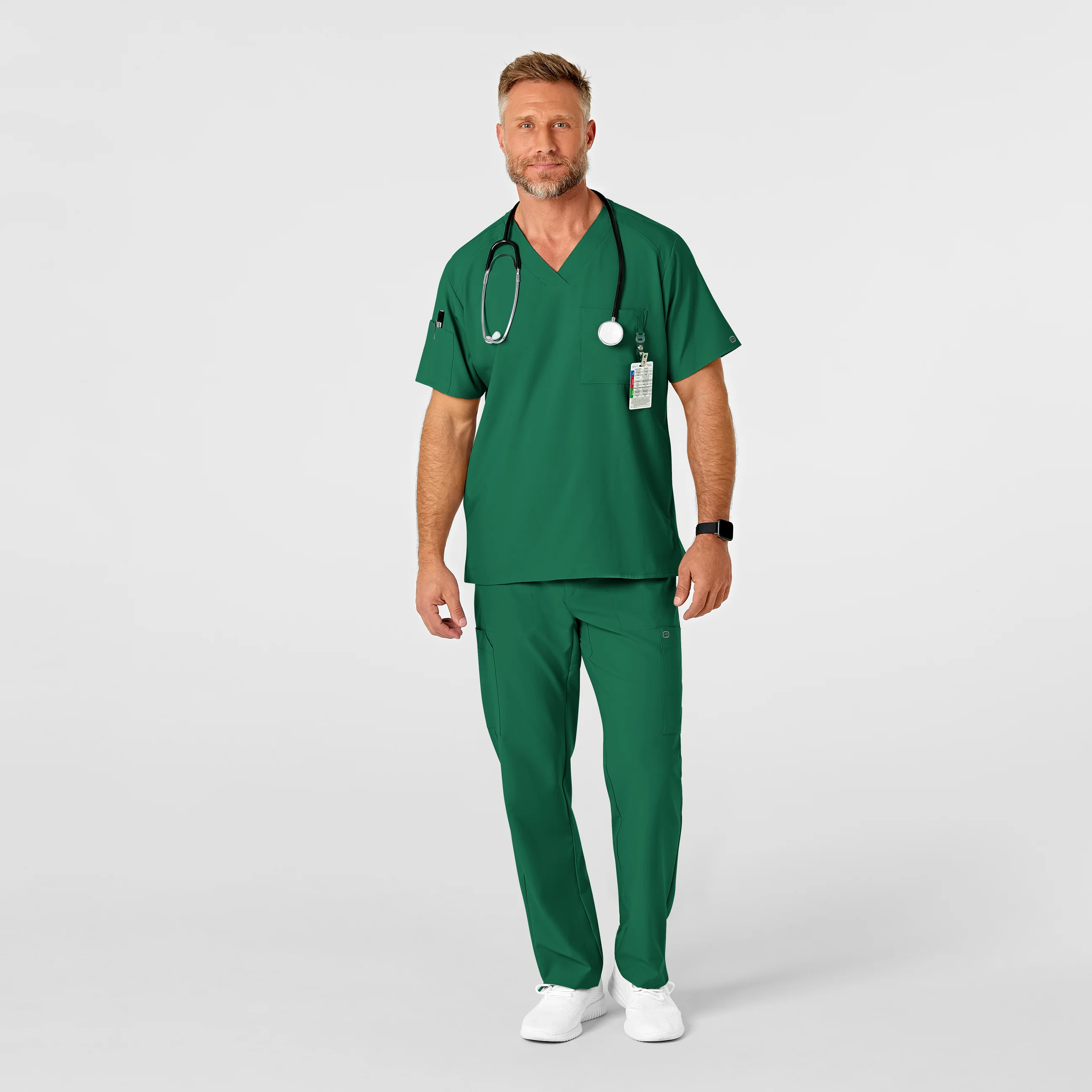 W123 Men's Flat Front Cargo Scrub Pant - Hunter - Image 3